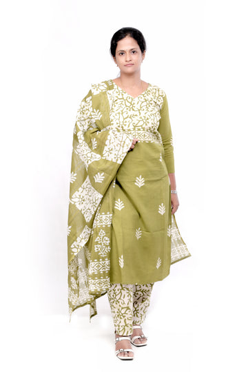 Batik Print Cotton Salwar set - Green