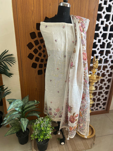 Half White Linen Unstitched Salwar set