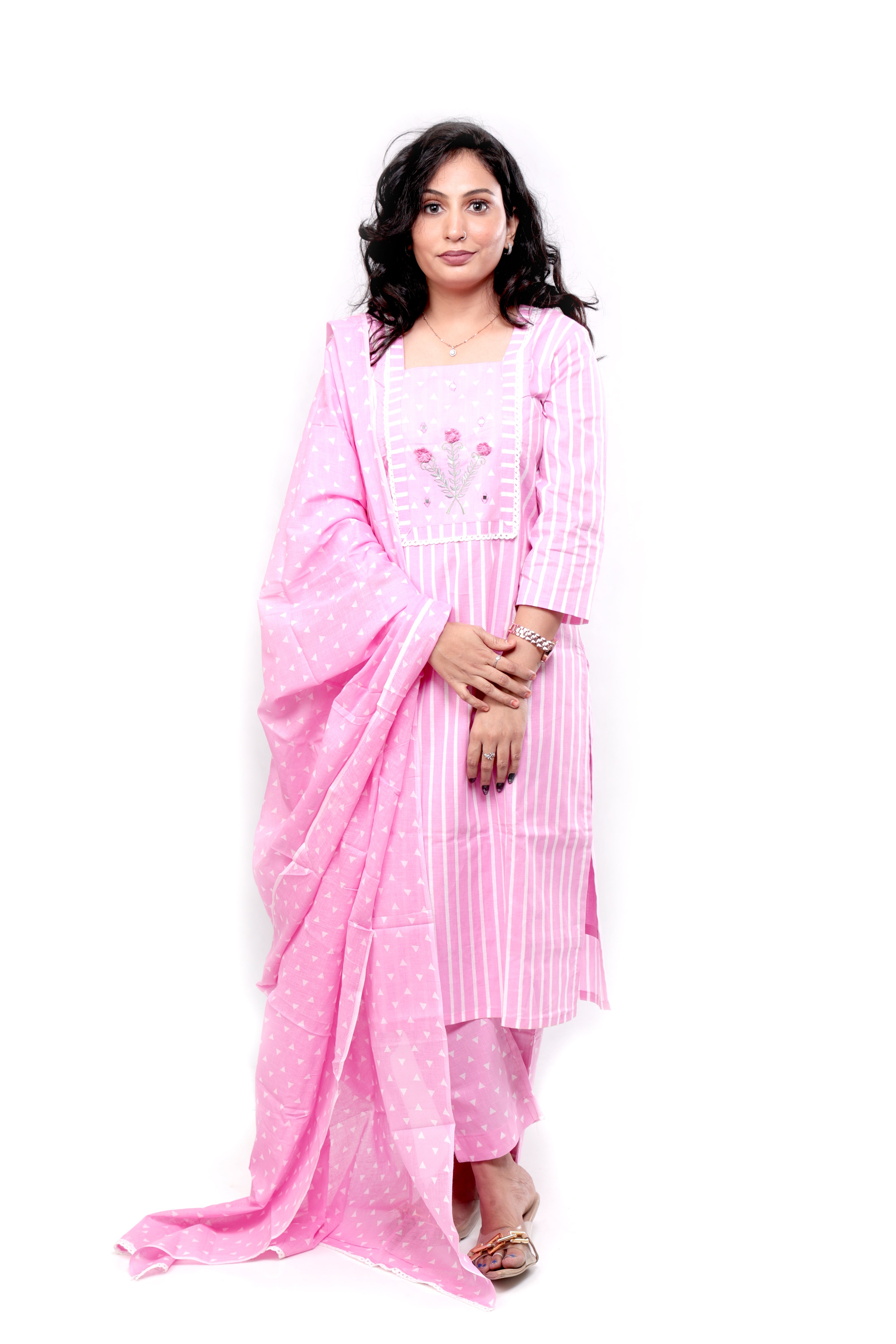 Comfortable Cotton Striped Salwar set - Pink
