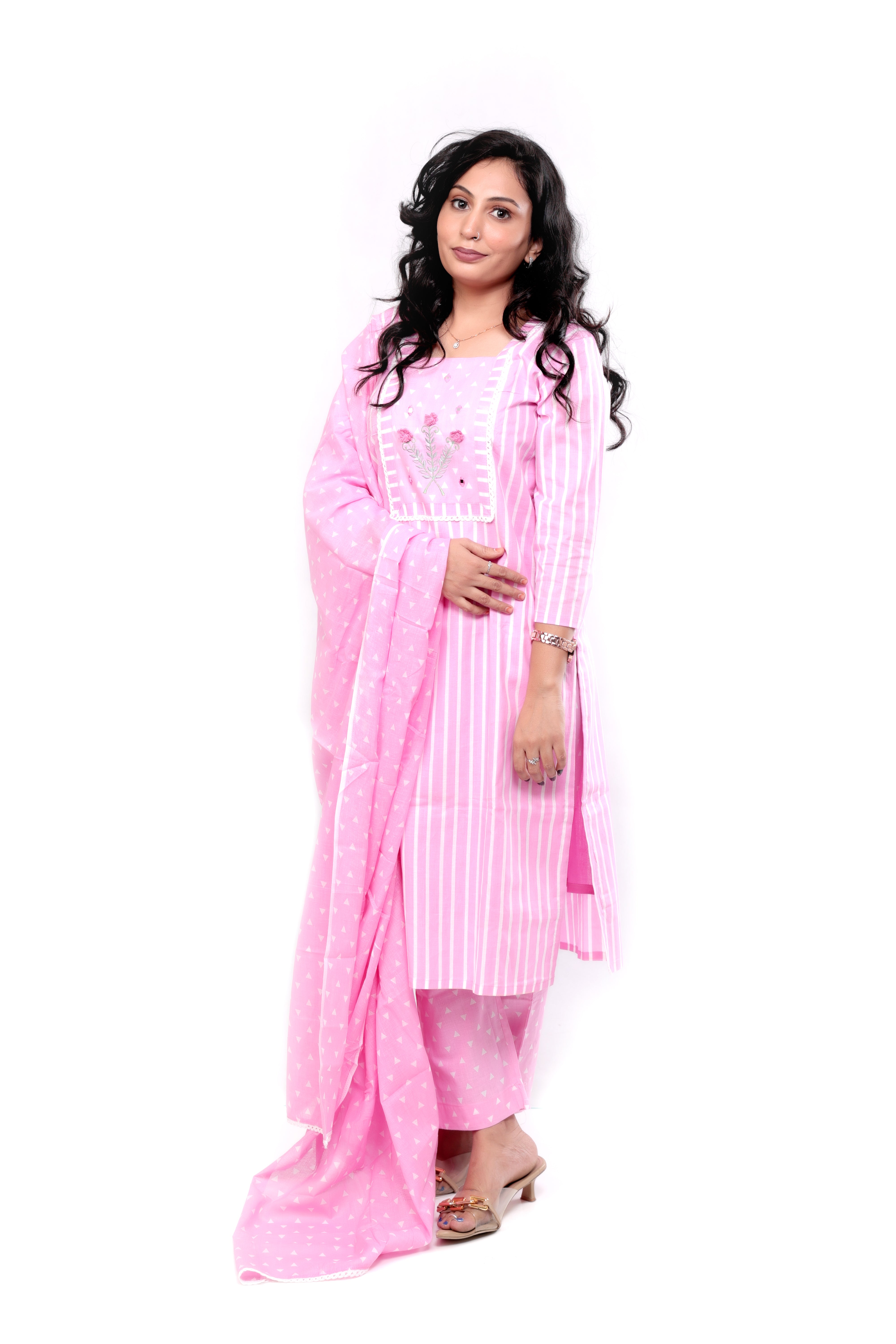 Comfortable Cotton Striped Salwar set - Pink