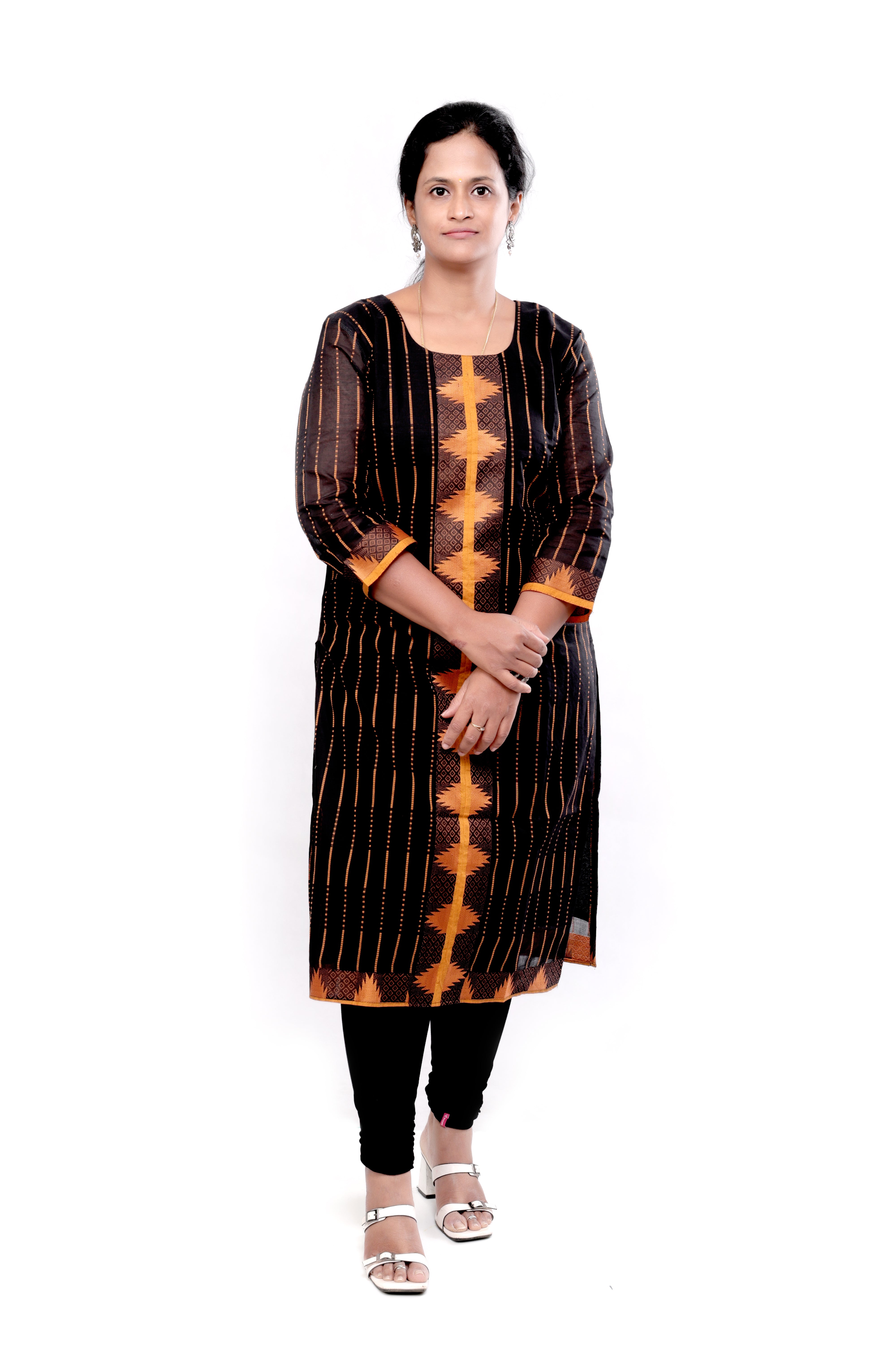 Handloom Striped Straight cut Cotton Kurti - Black
