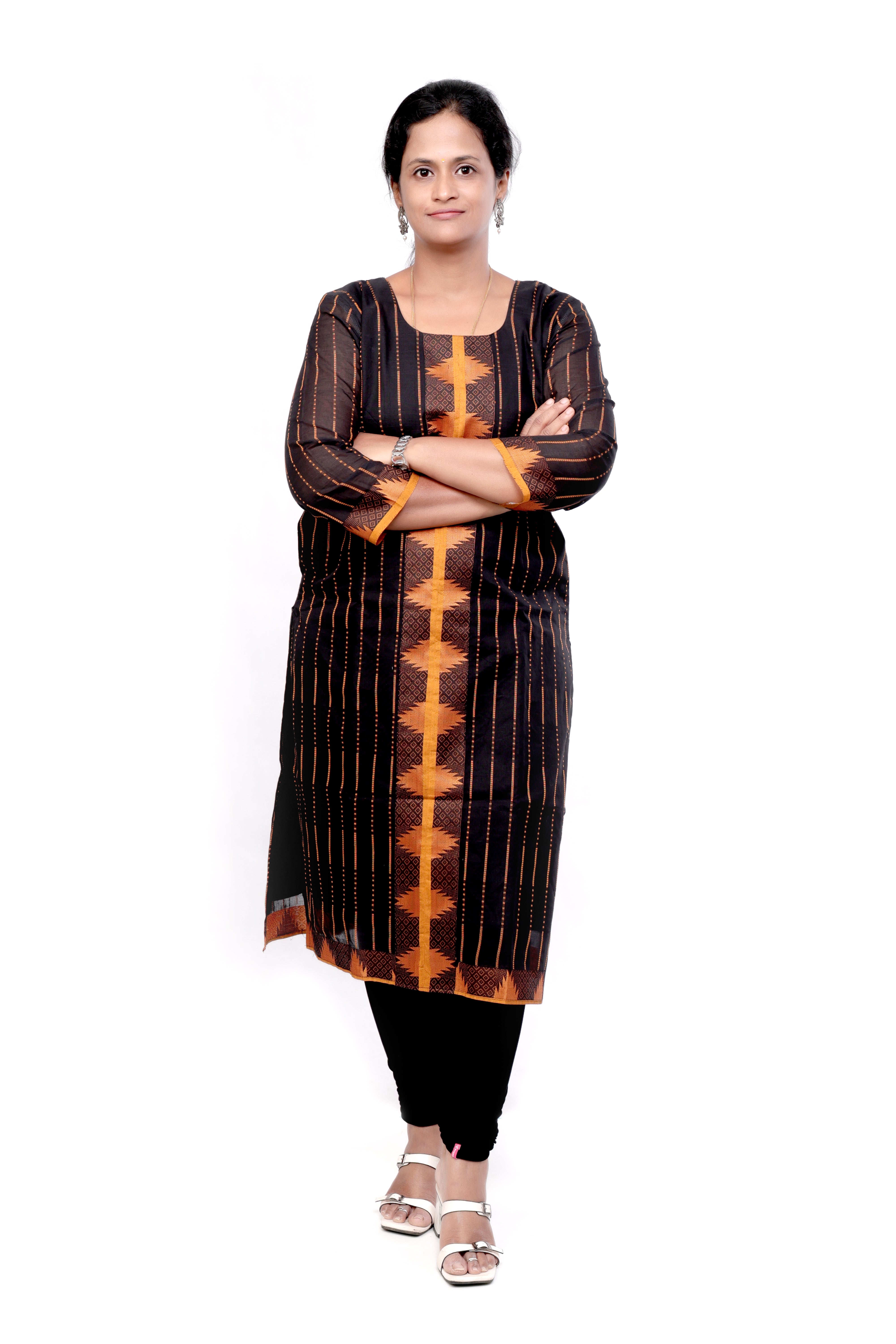 Handloom Striped Straight cut Cotton Kurti - Black