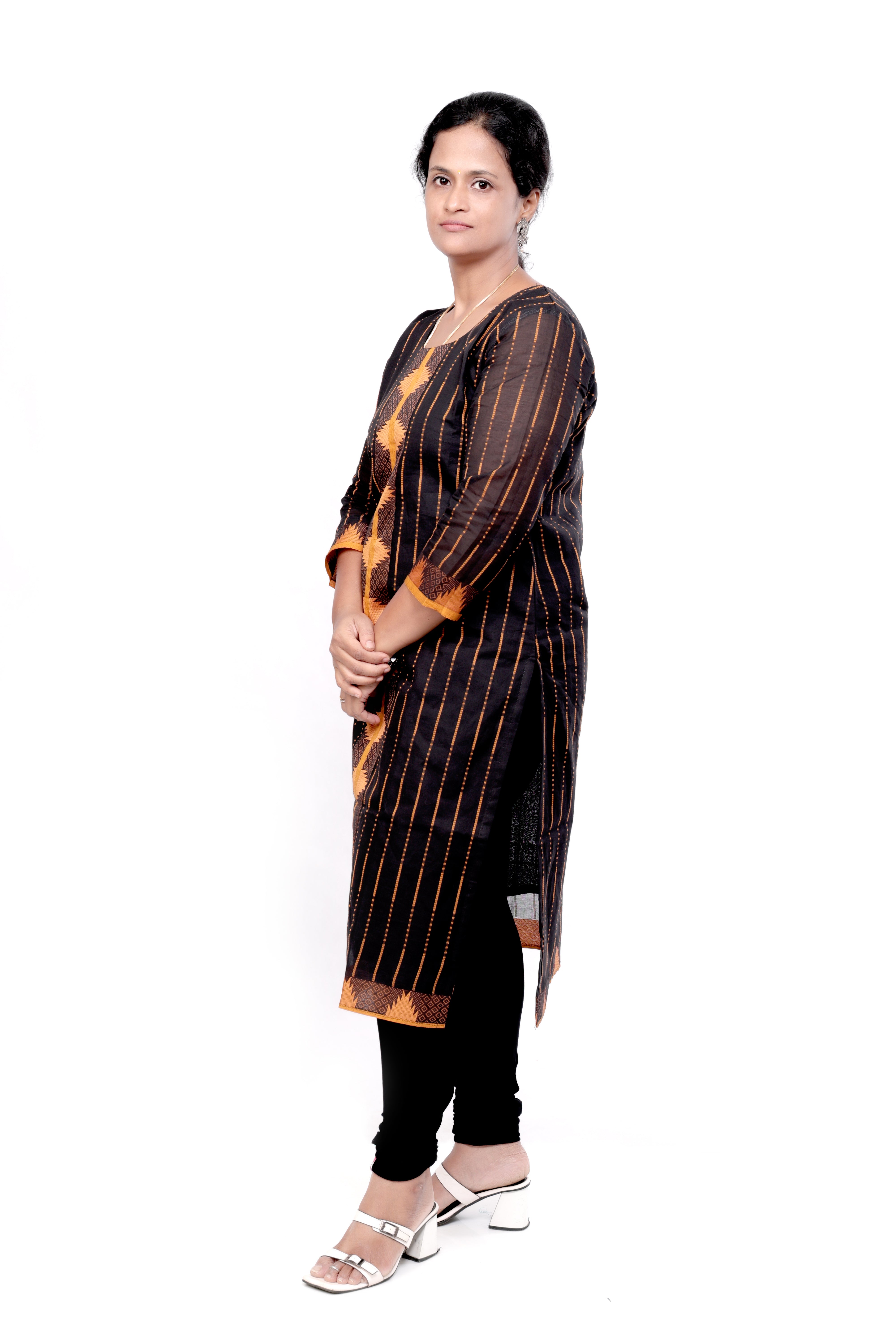 Handloom Striped Straight cut Cotton Kurti - Black