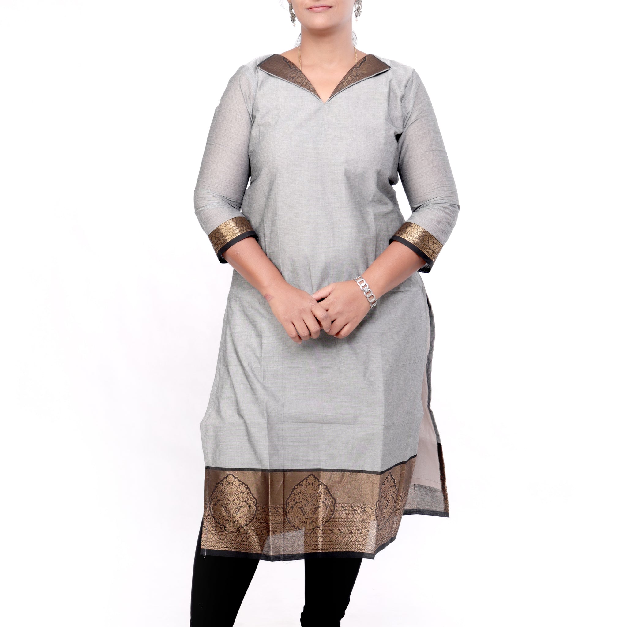 Handloom Cotton Straight cut Kurti - Grey