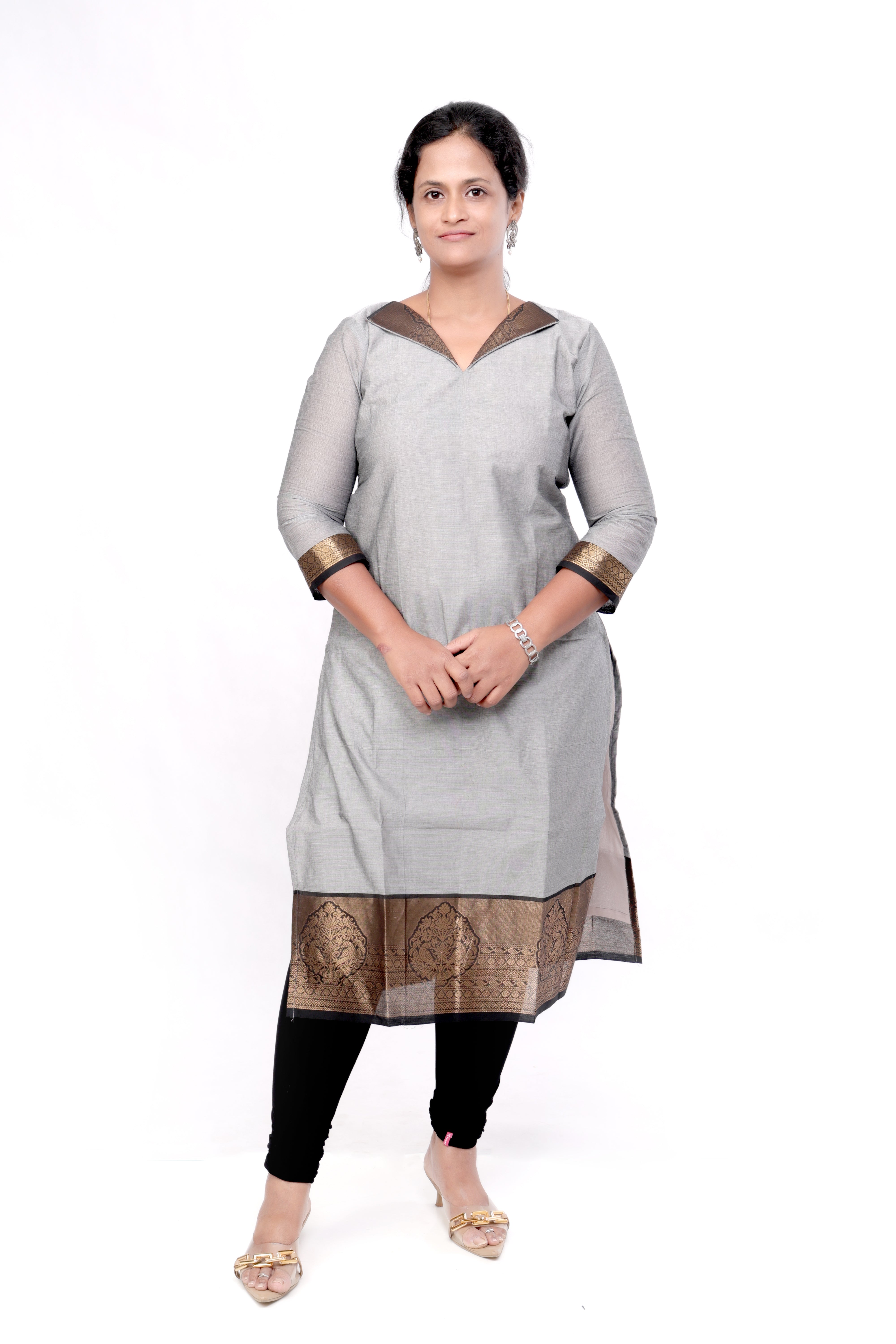 Handloom Cotton Straight cut Kurti - Grey