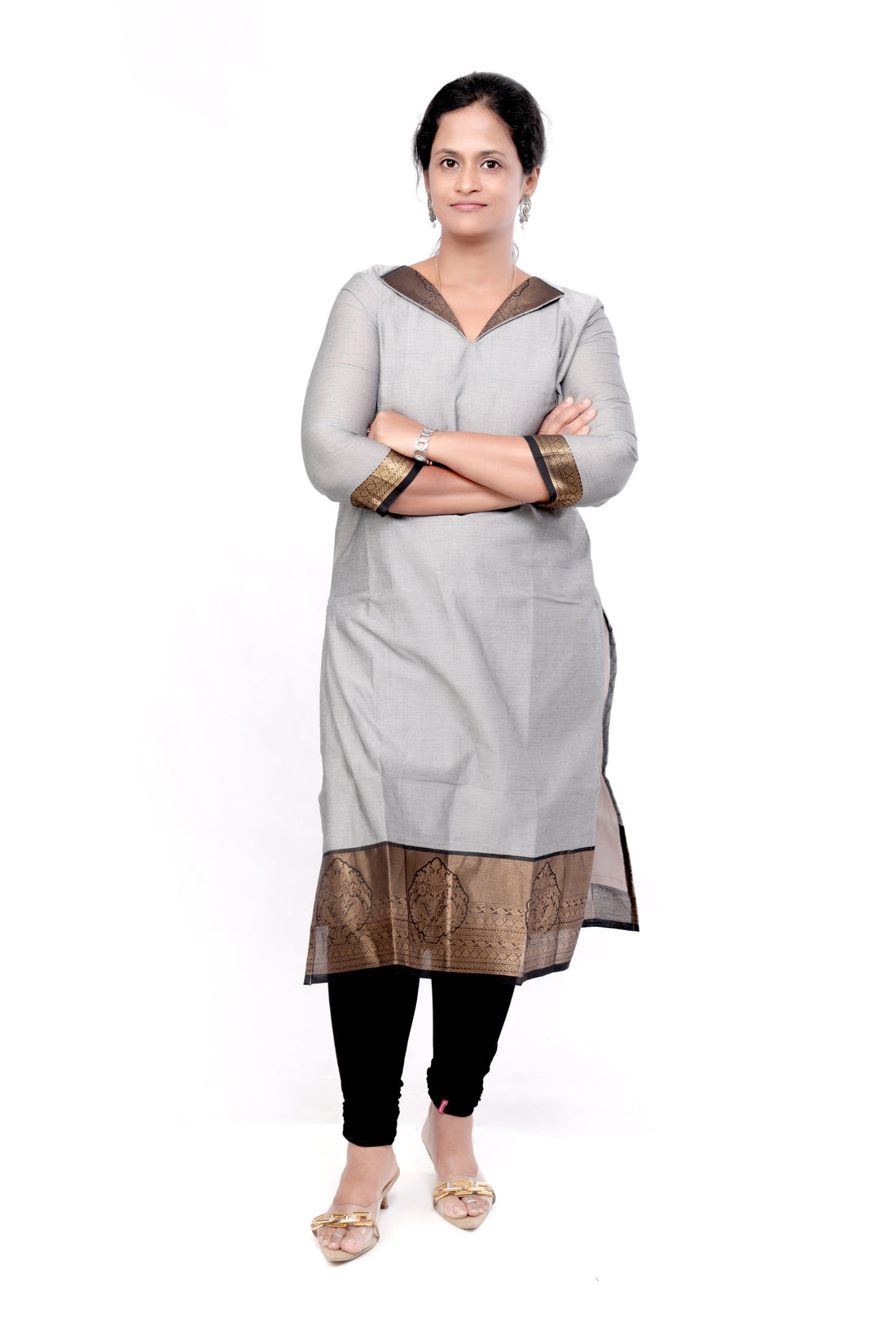 Handloom Cotton Straight cut Kurti - Grey