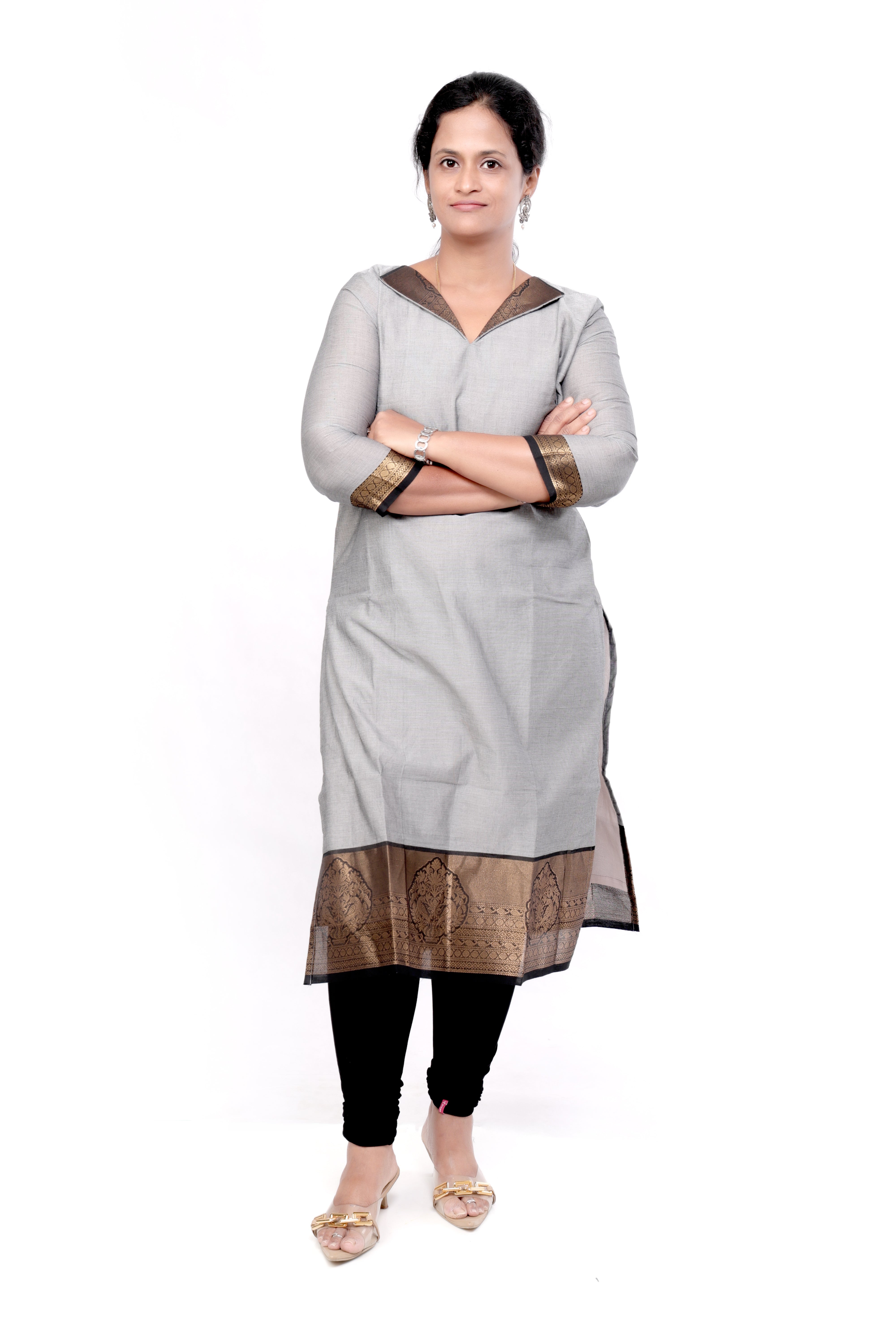Handloom Cotton Straight cut Kurti - Grey