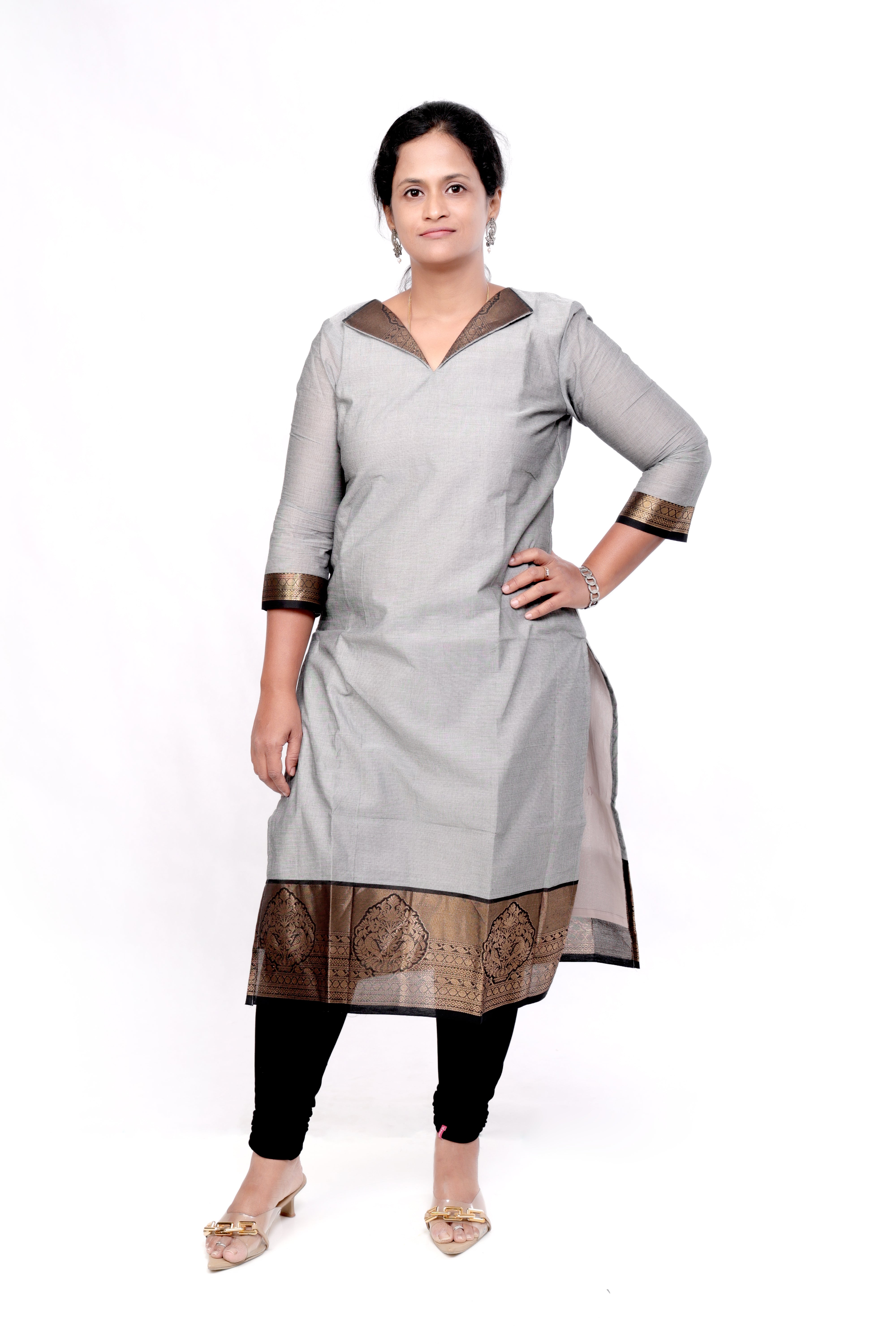 Handloom Cotton Straight cut Kurti - Grey