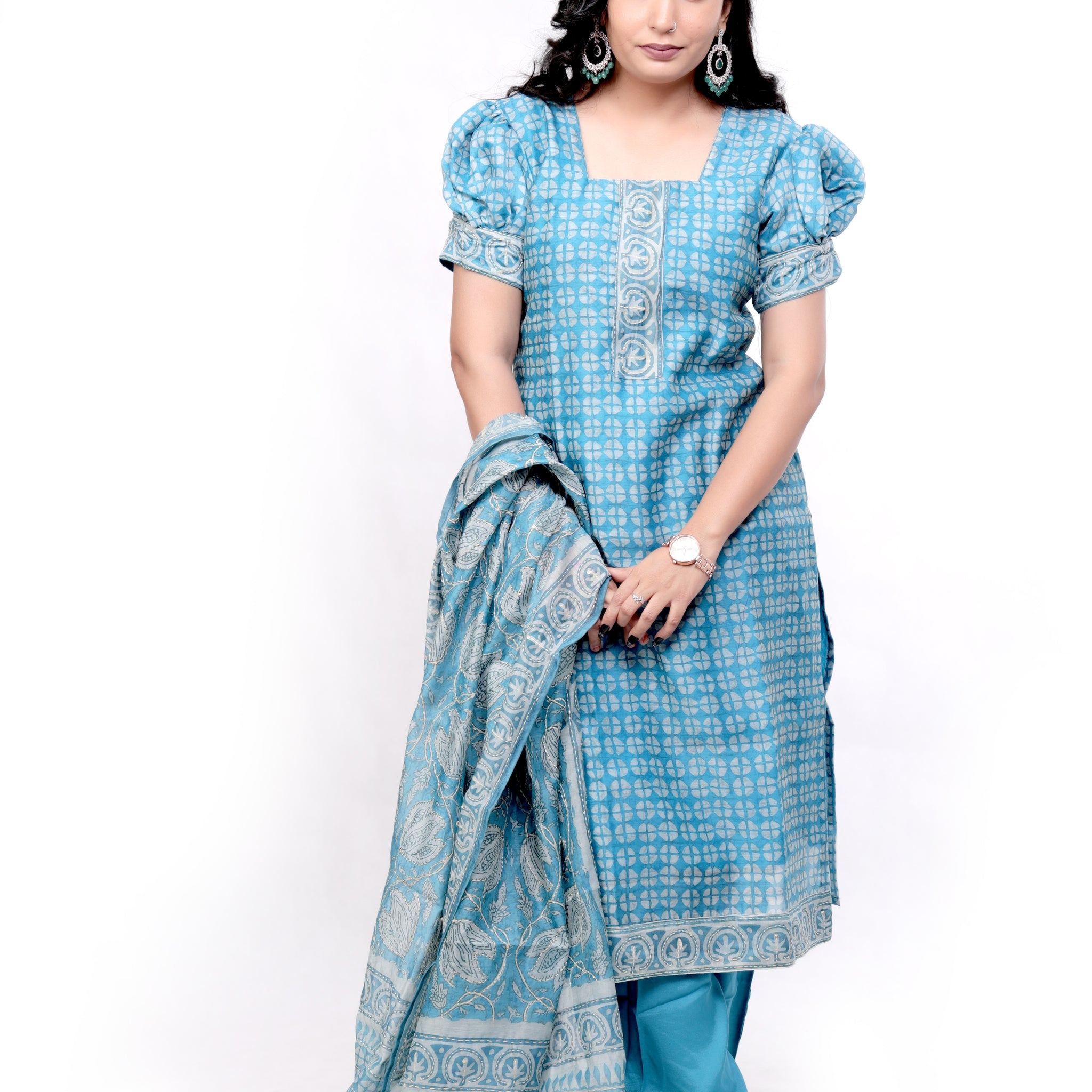 Stunning Kantha Work Salwar Set - Blue