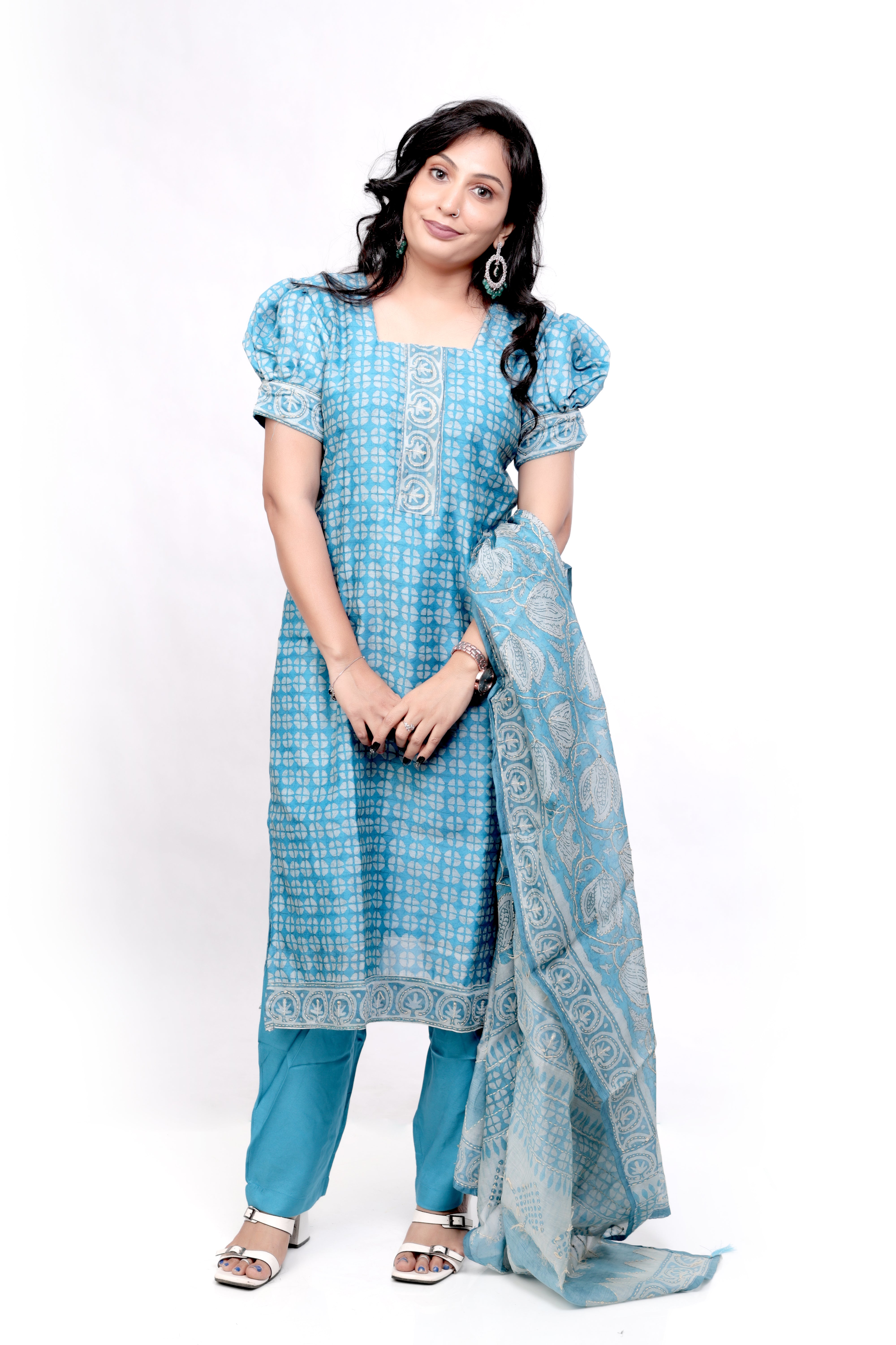 Stunning Kantha Work Salwar Set - Blue