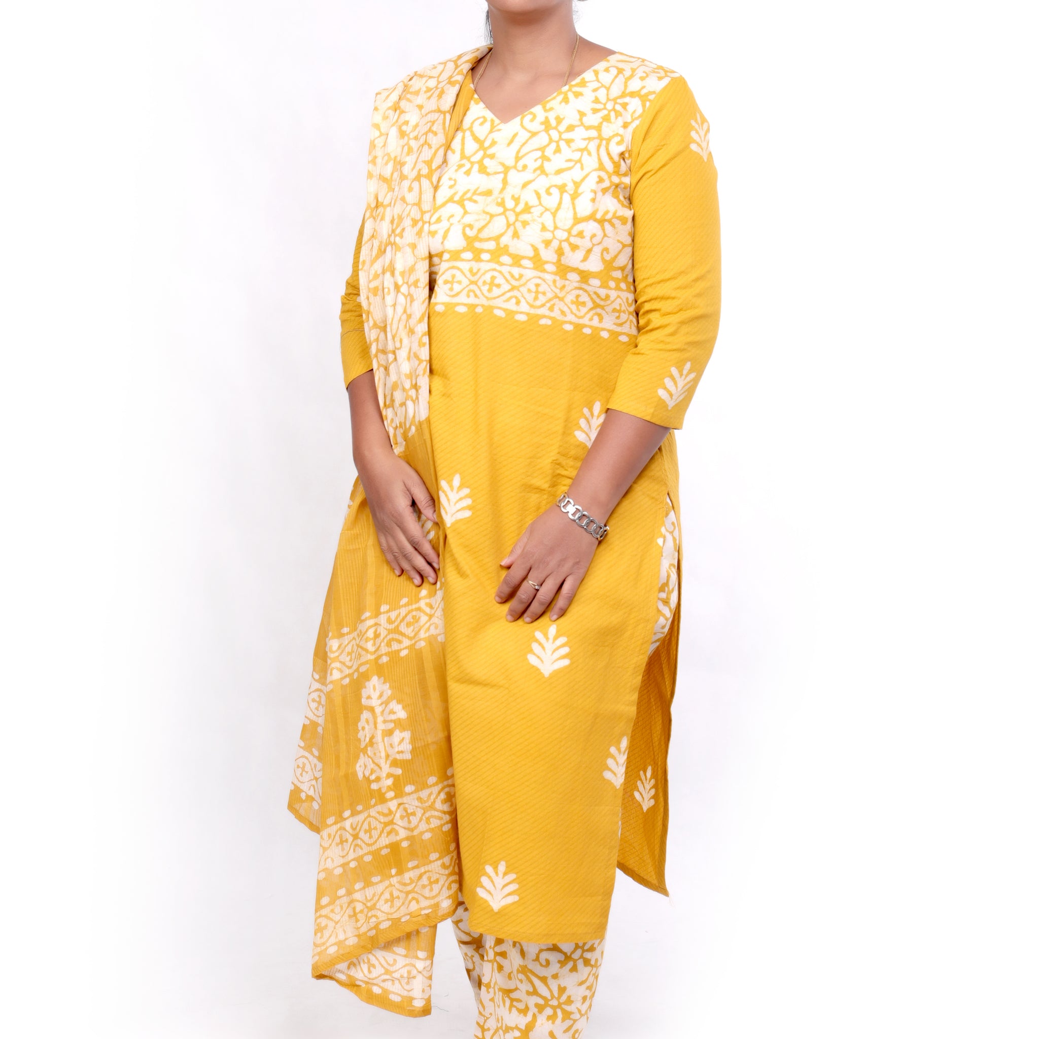Batik Print Cotton Salwar set - Mustard