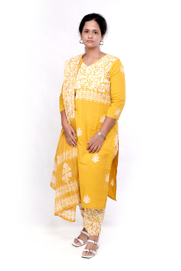 Batik Print Cotton Salwar set - Mustard