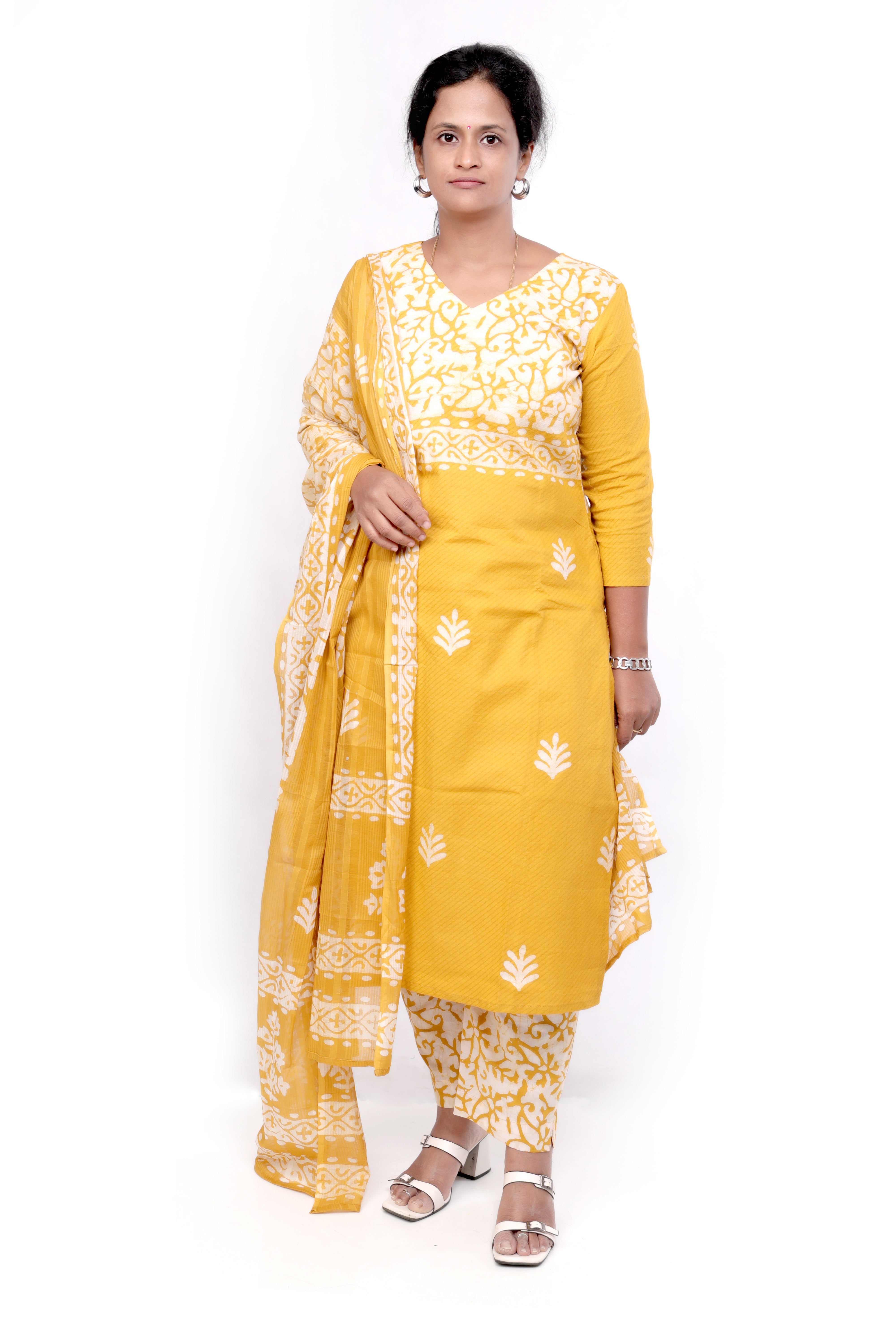 Batik Print Cotton Salwar set - Mustard