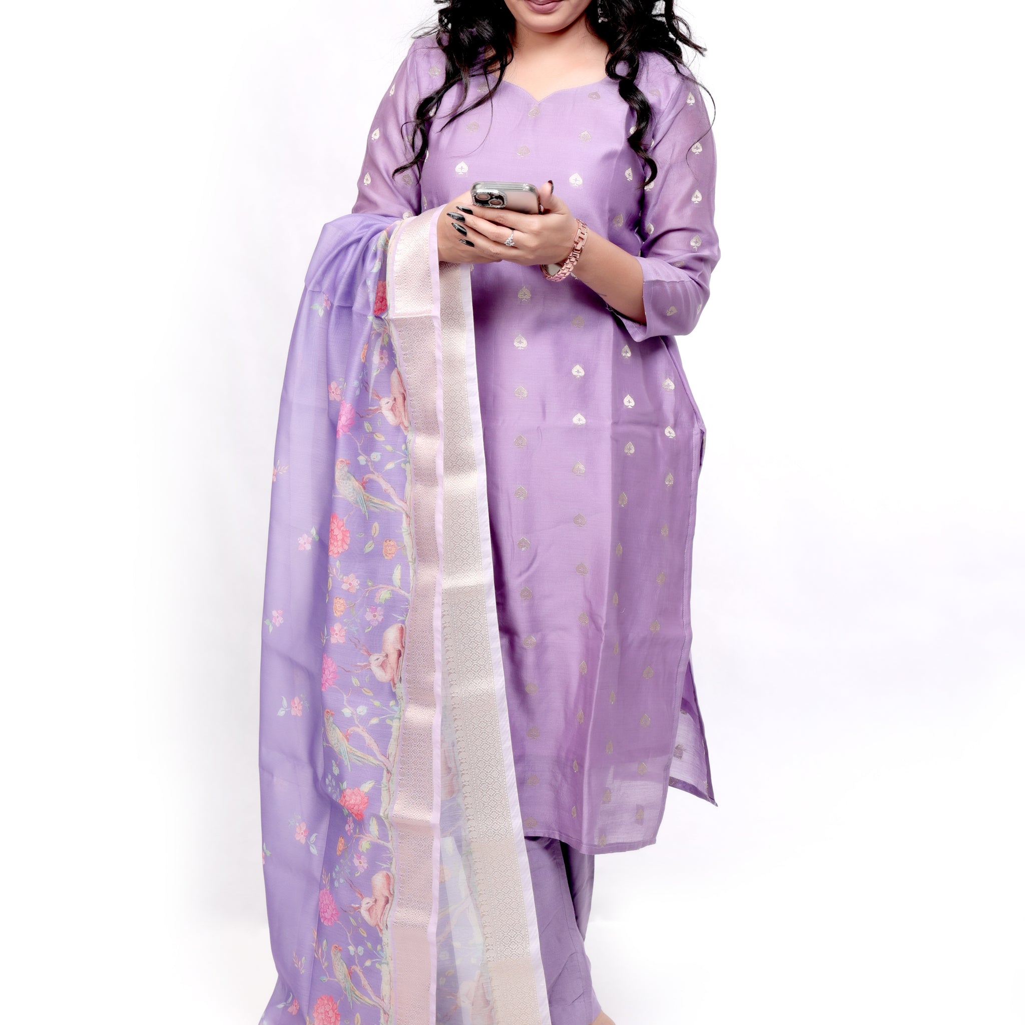 Chanderi Salwar set with Printed Dupatta - Lavender