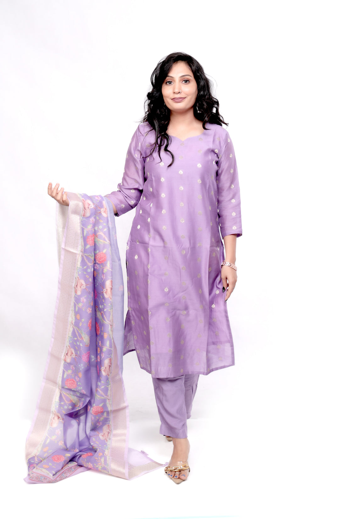 Chanderi Salwar set with Printed Dupatta - Lavender