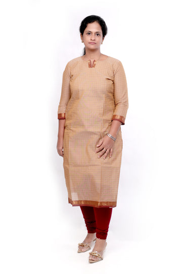 Handloom Cotton Kurti with Zari Detailing - Beige