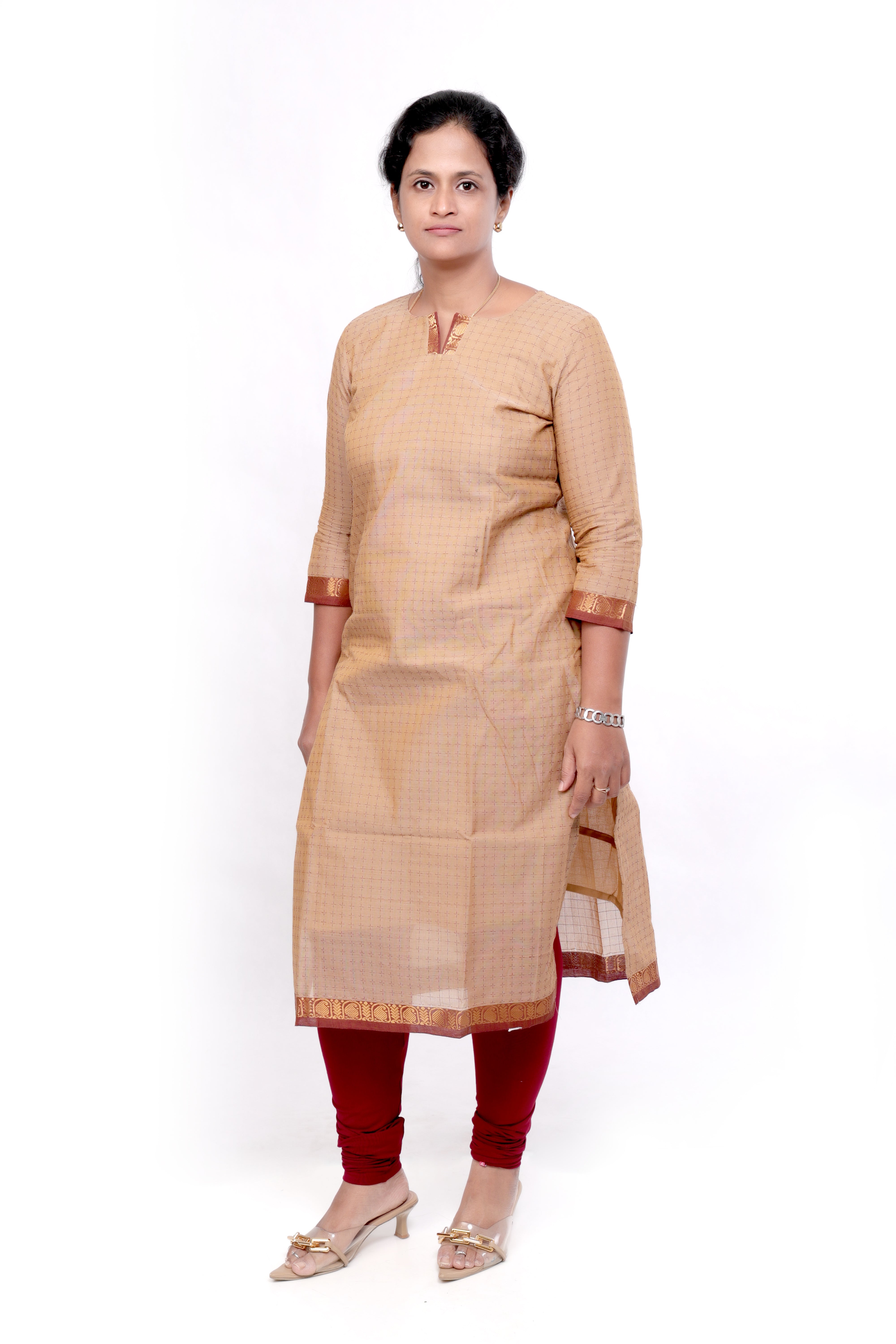 Handloom Cotton Kurti with Zari Detailing - Beige