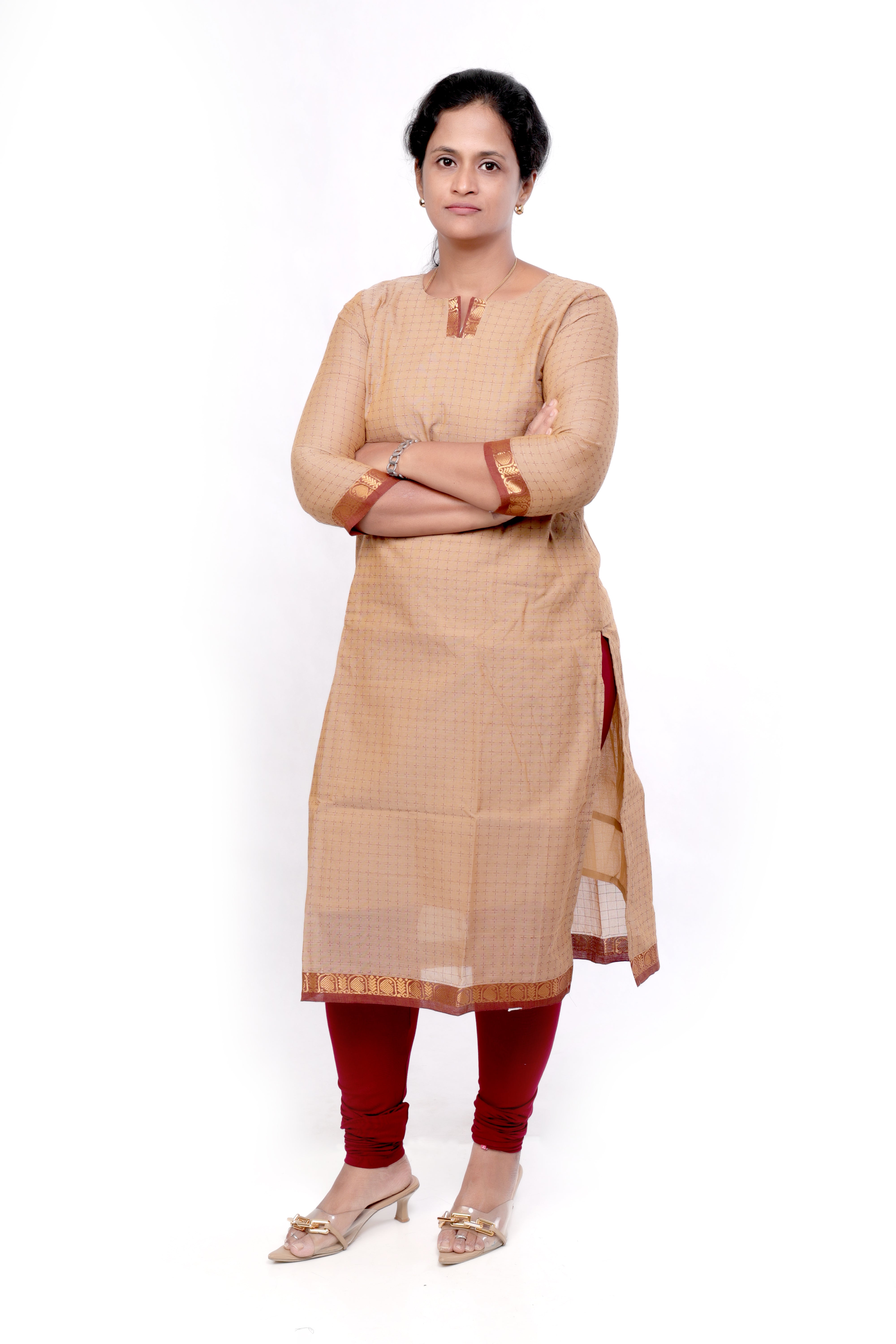 Handloom Cotton Kurti with Zari Detailing - Beige