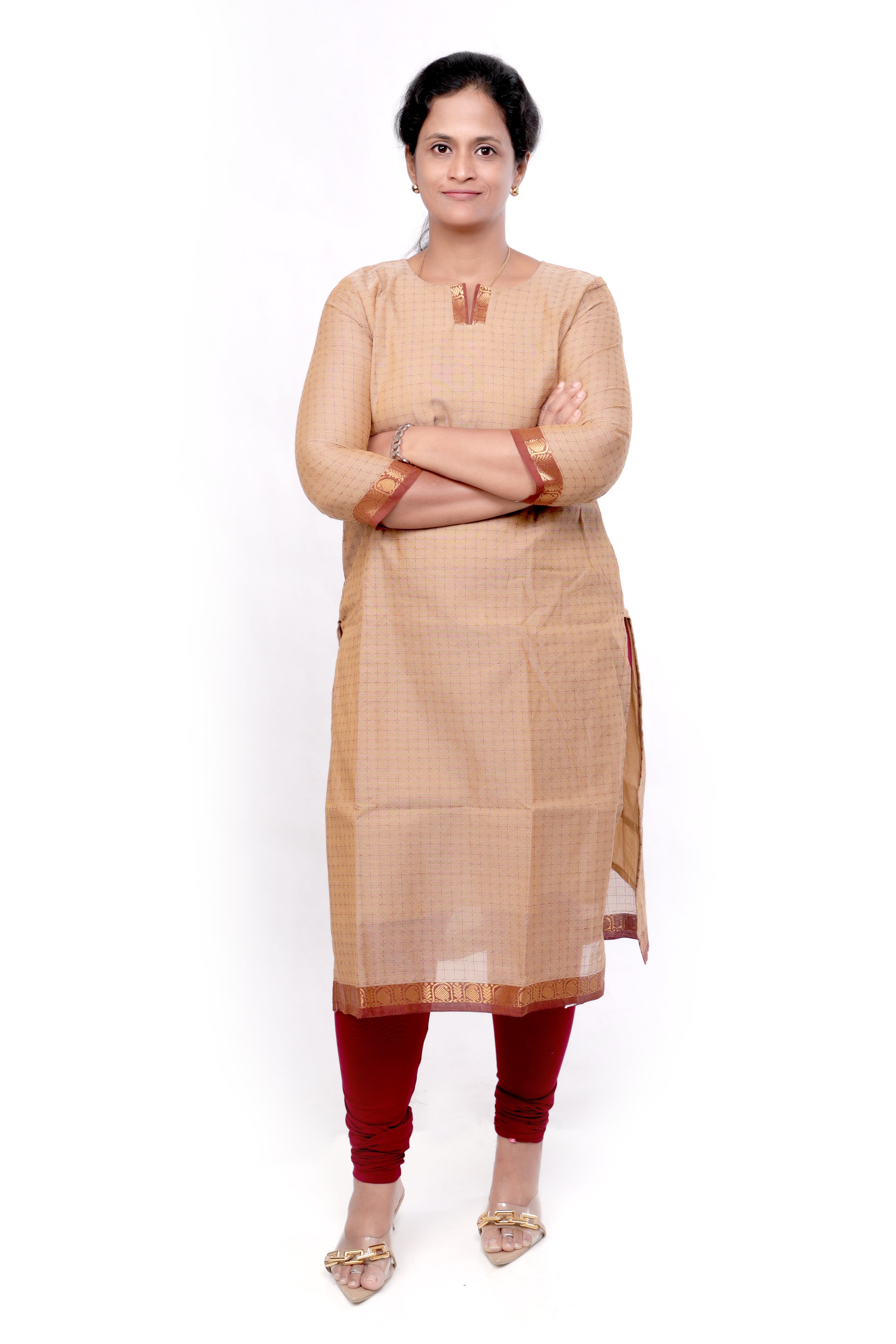Handloom Cotton Kurti with Zari Detailing - Beige