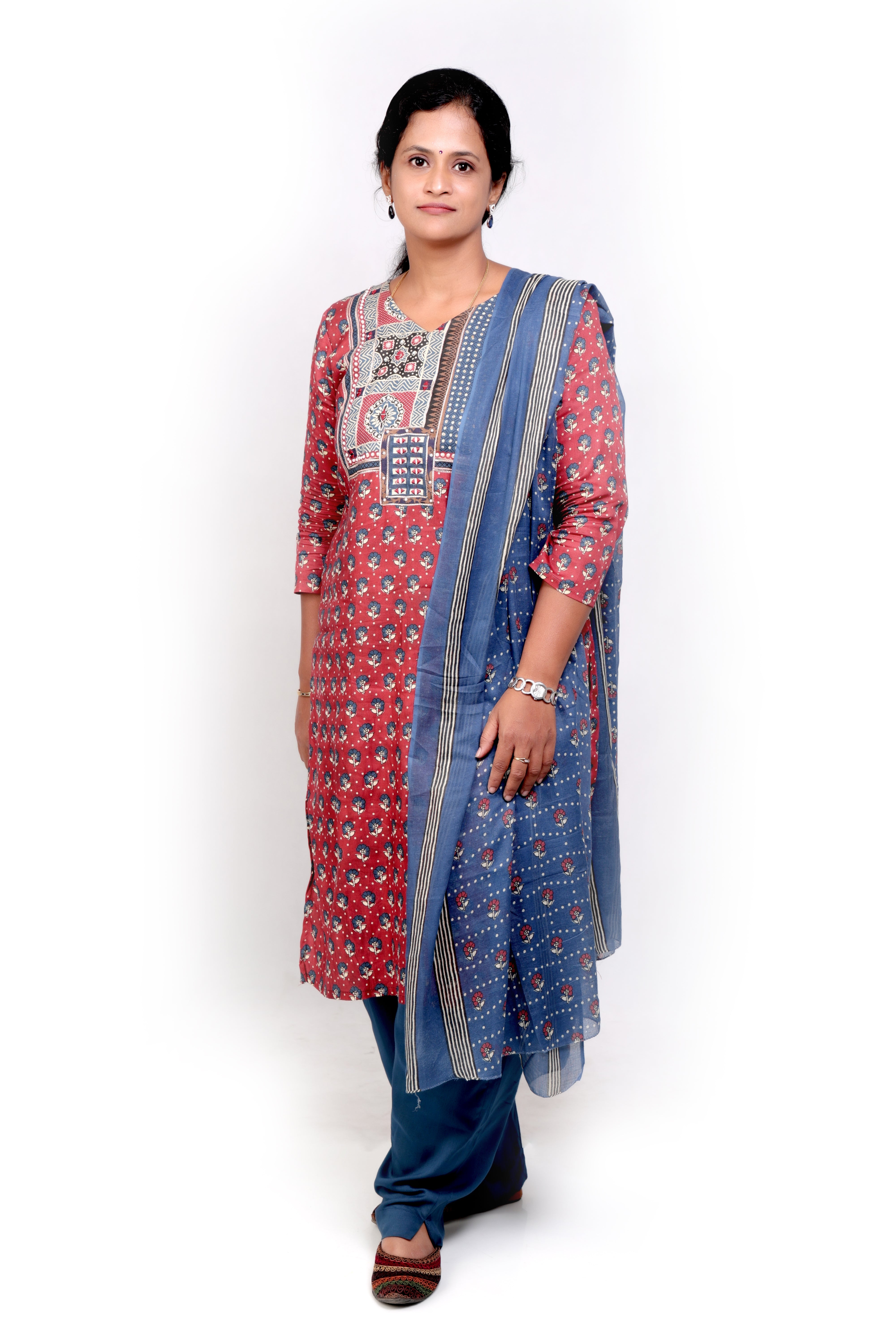 Ajrakh Cotton Salwar Set - Maroon and Blue