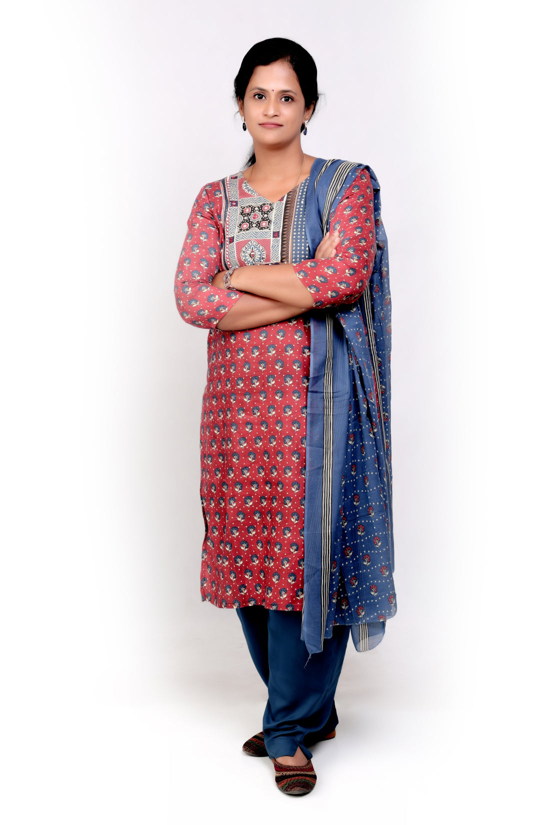 Ajrakh Cotton Salwar Set - Maroon and Blue