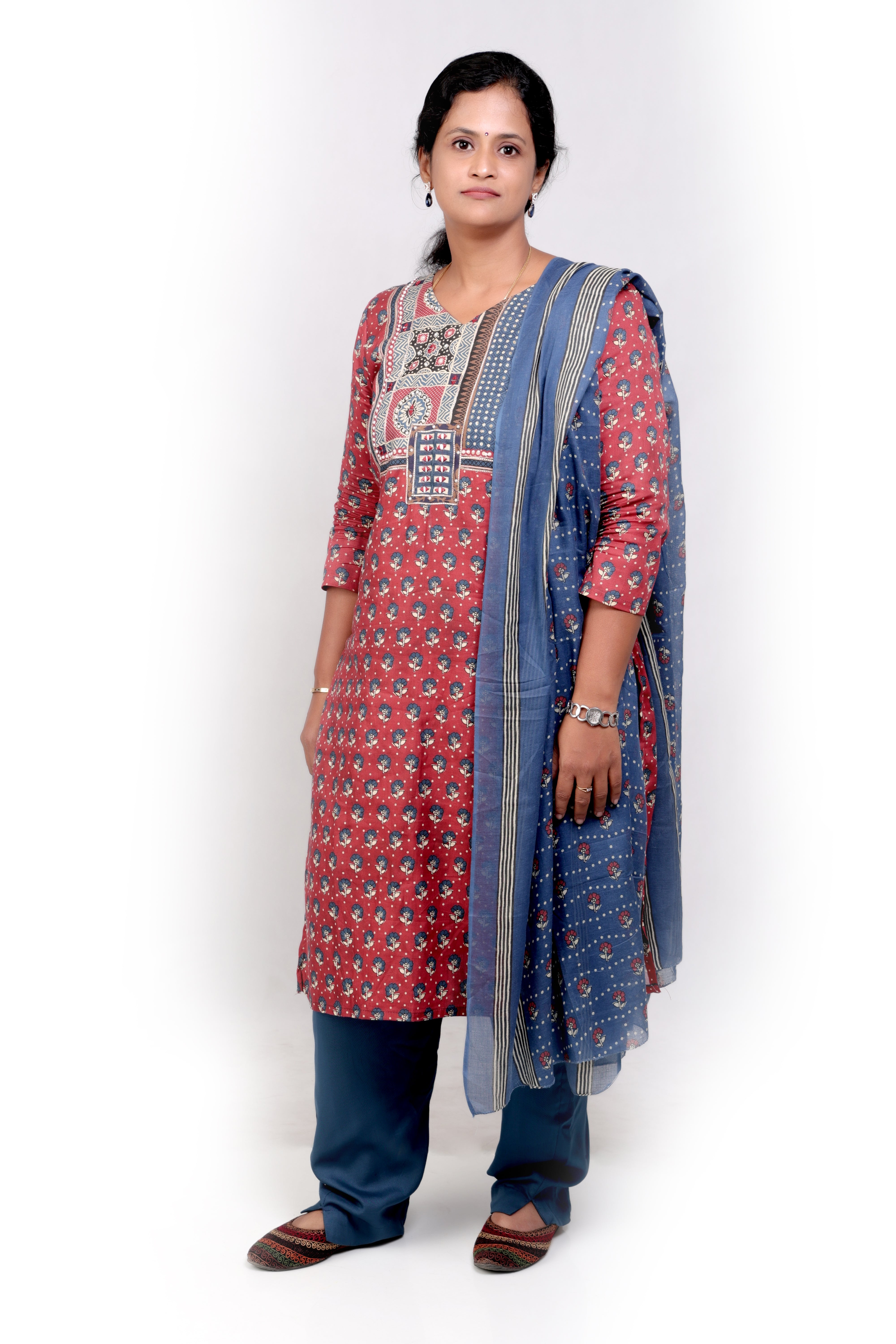 Ajrakh Cotton Salwar Set - Maroon and Blue