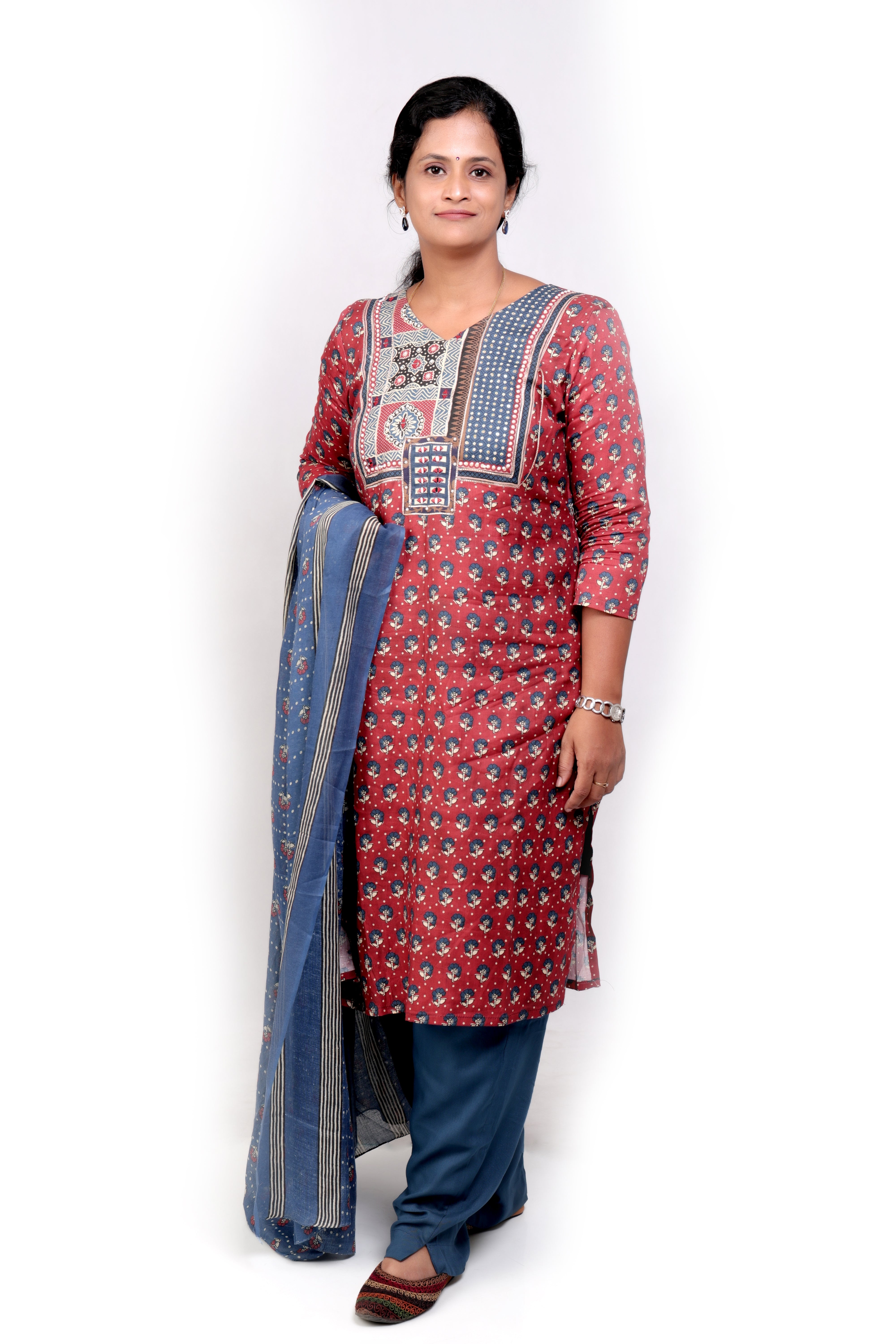 Ajrakh Cotton Salwar Set - Maroon and Blue