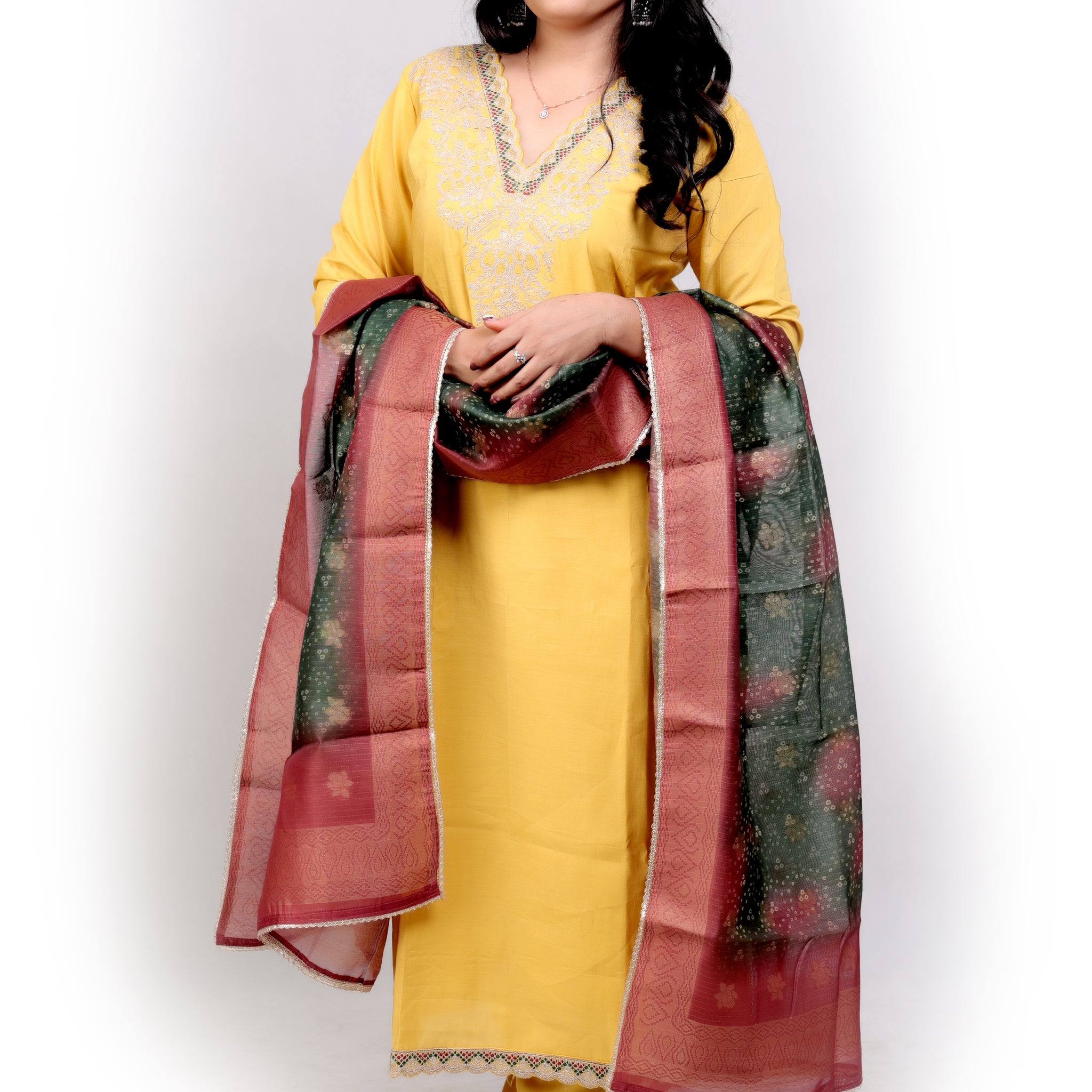 Embroidered Modal Silk Salwar Set - Yellow
