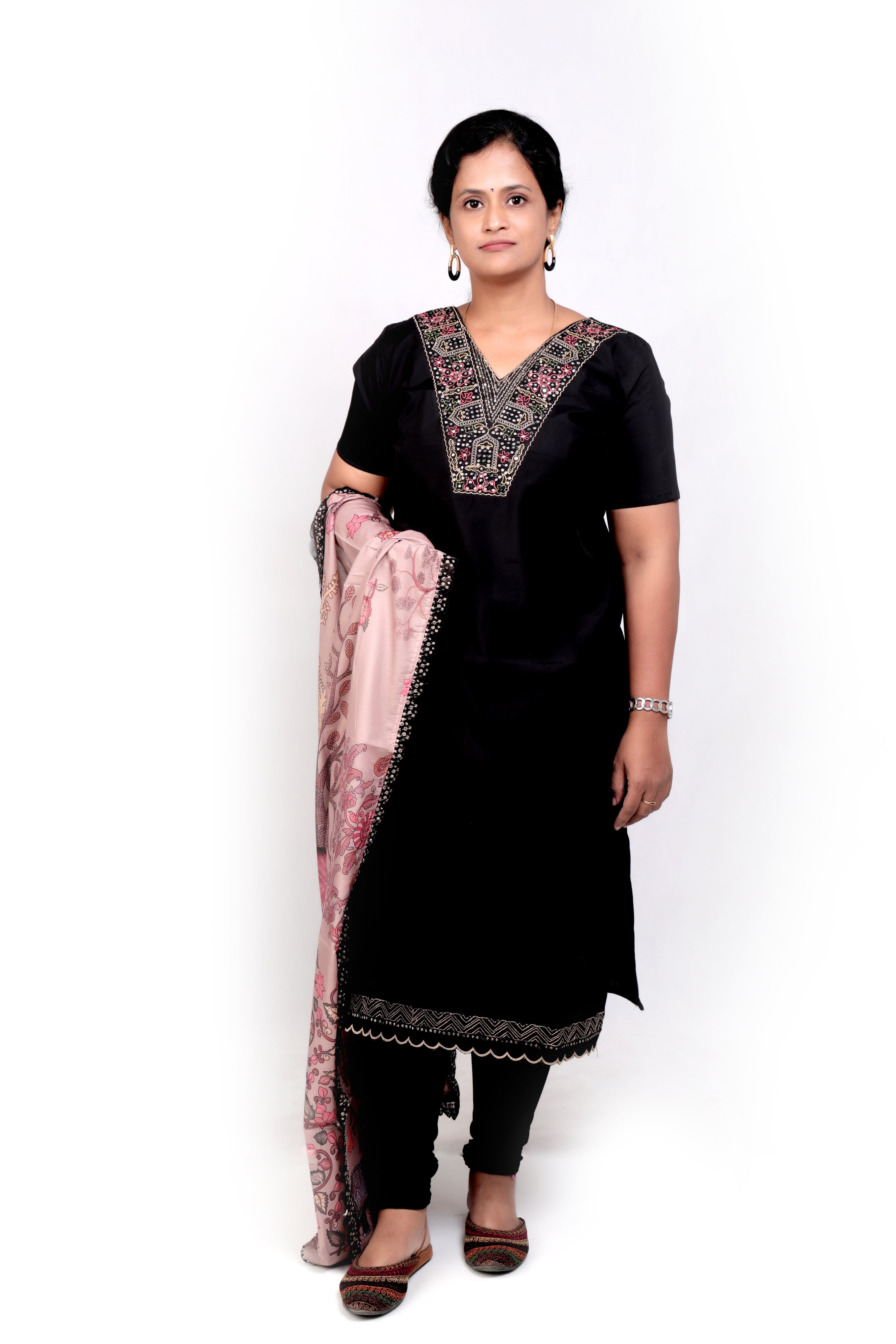 Roman Silk Salwar Set with Kalamkari Dupatta - Black
