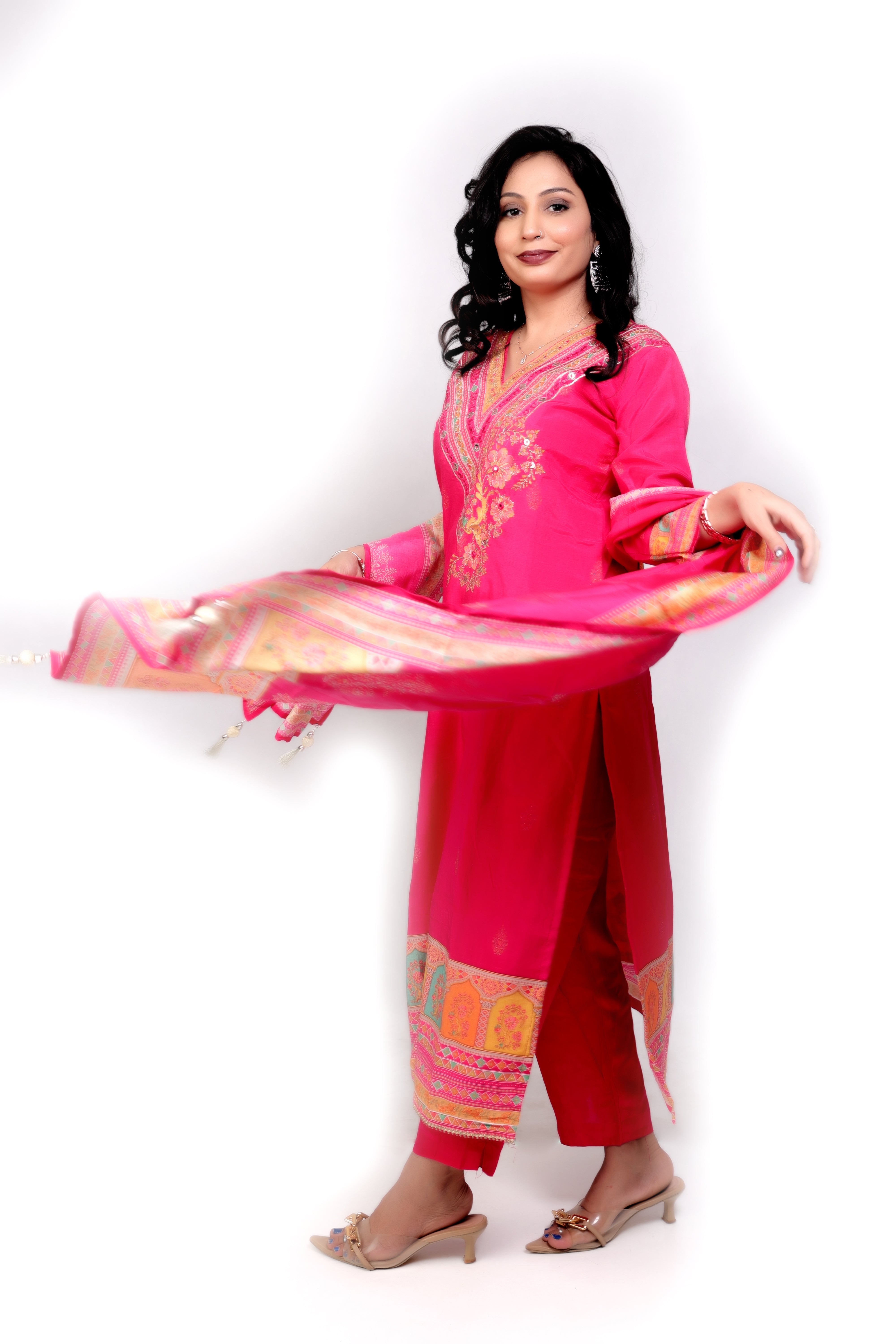 Soft Muslin Silk Salwar Set - Hot Pink