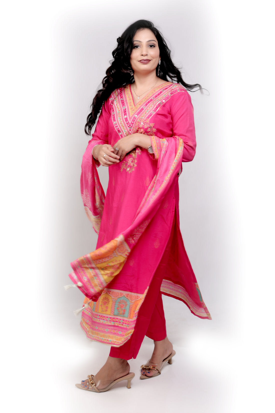 Soft Muslin Silk Salwar Set - Hot Pink