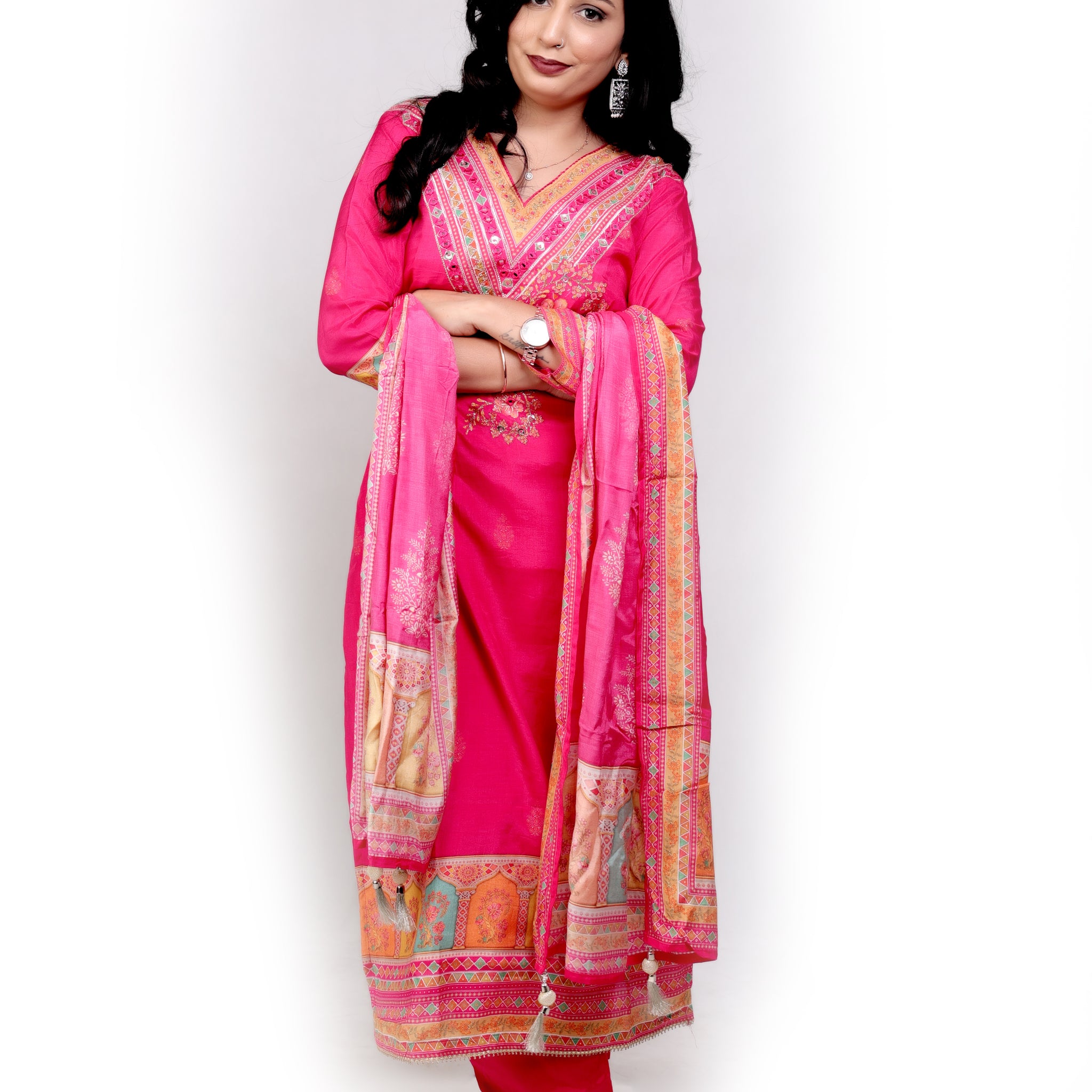 Soft Muslin Silk Salwar Set - Hot Pink