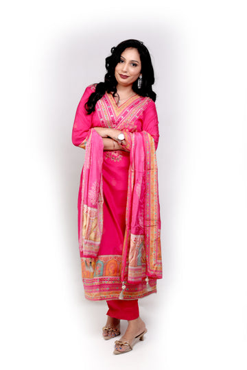 Soft Muslin Silk Salwar Set - Hot Pink