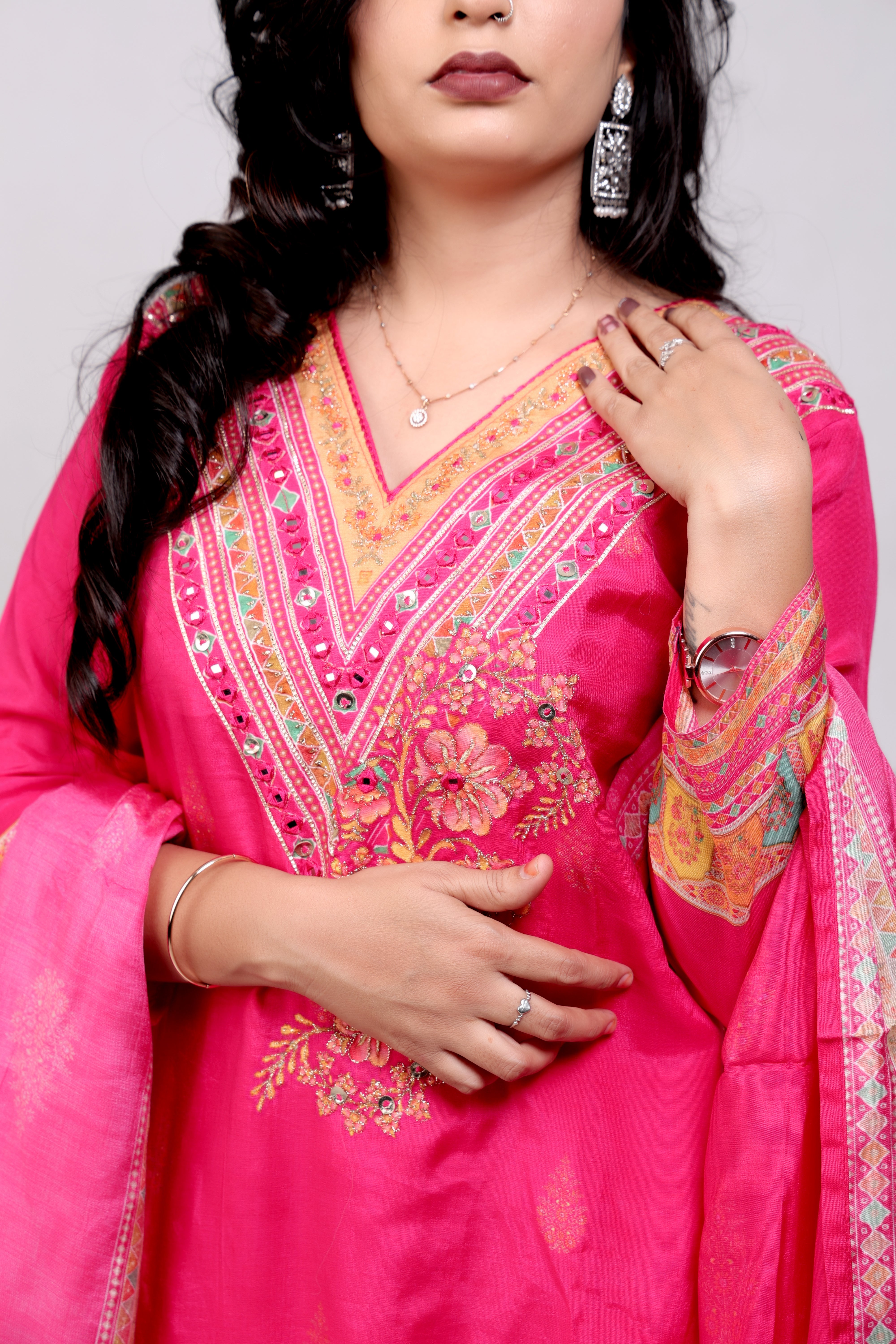 Soft Muslin Silk Salwar Set - Hot Pink