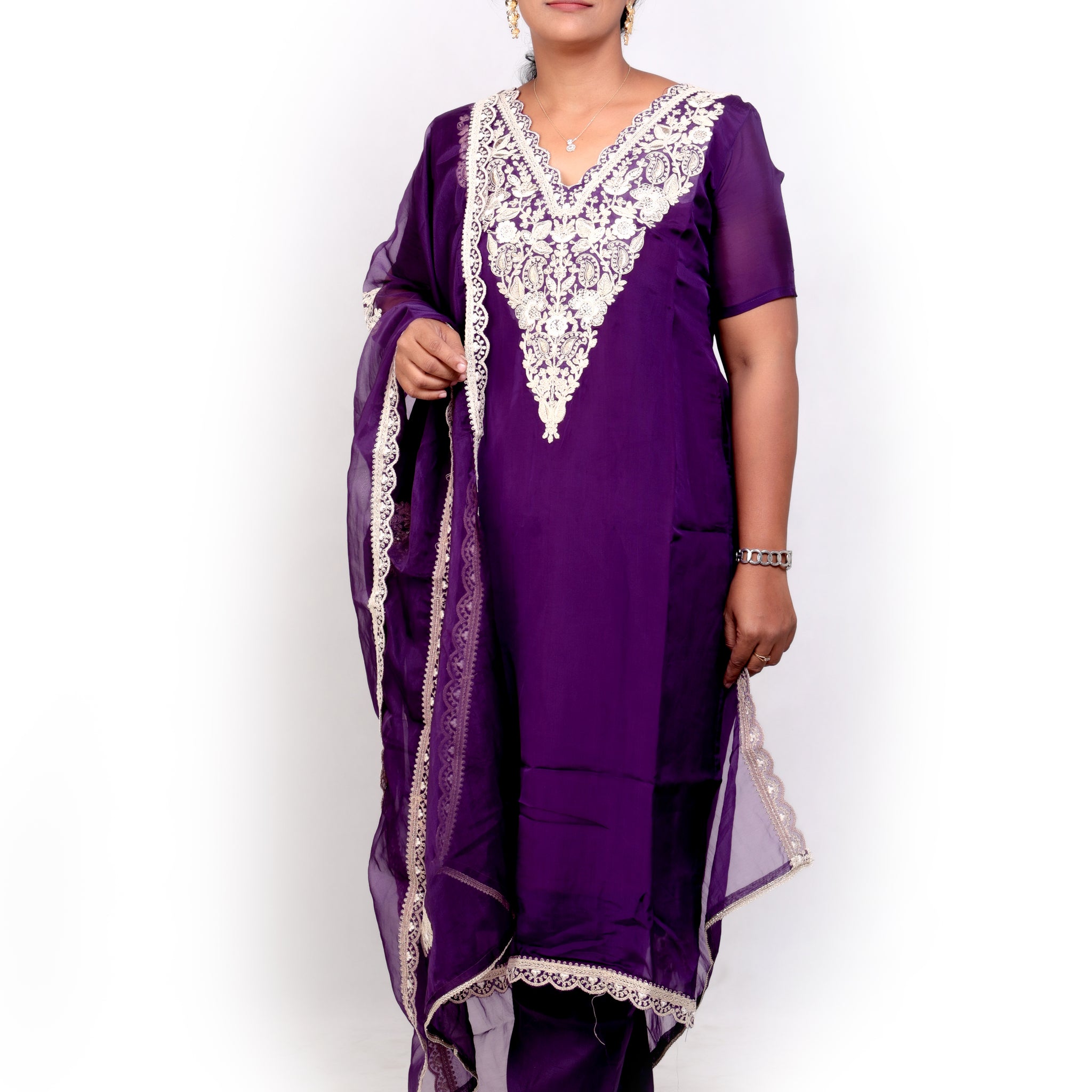 Pure Organza Silk Salwar Set - Violet