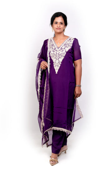 Pure Organza Silk Salwar Set - Violet