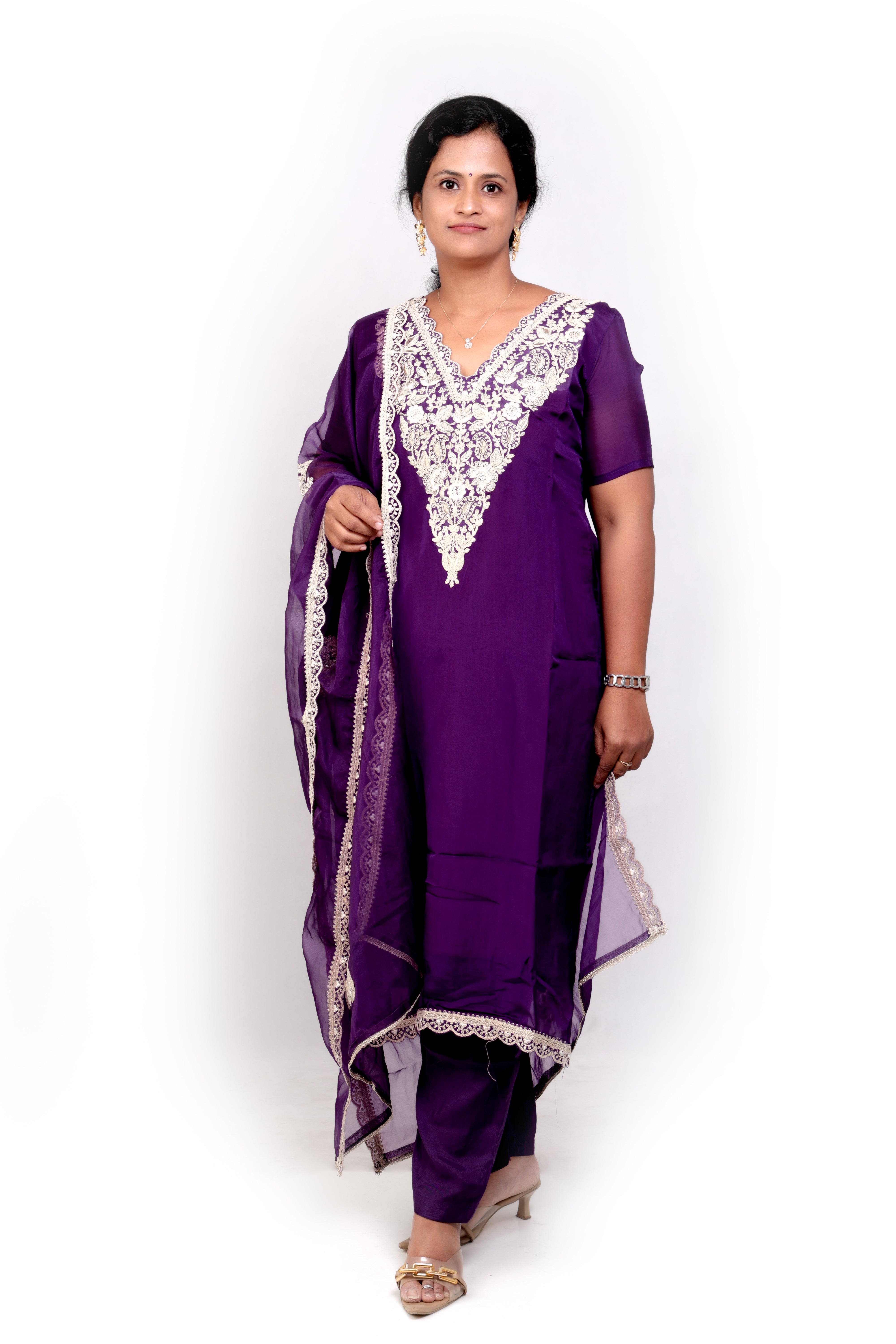 Pure Organza Silk Salwar Set - Violet