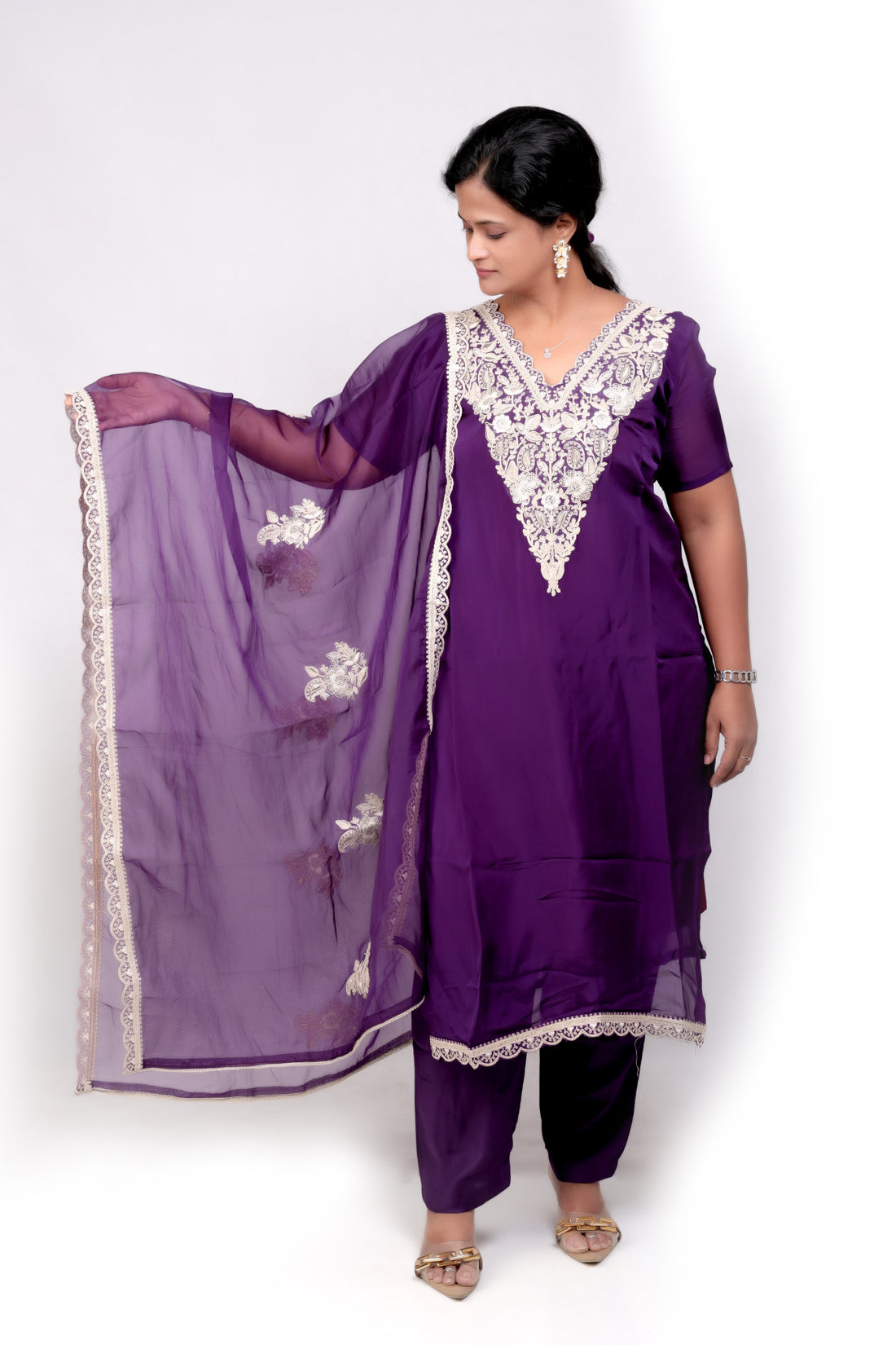 Pure Organza Silk Salwar Set - Violet