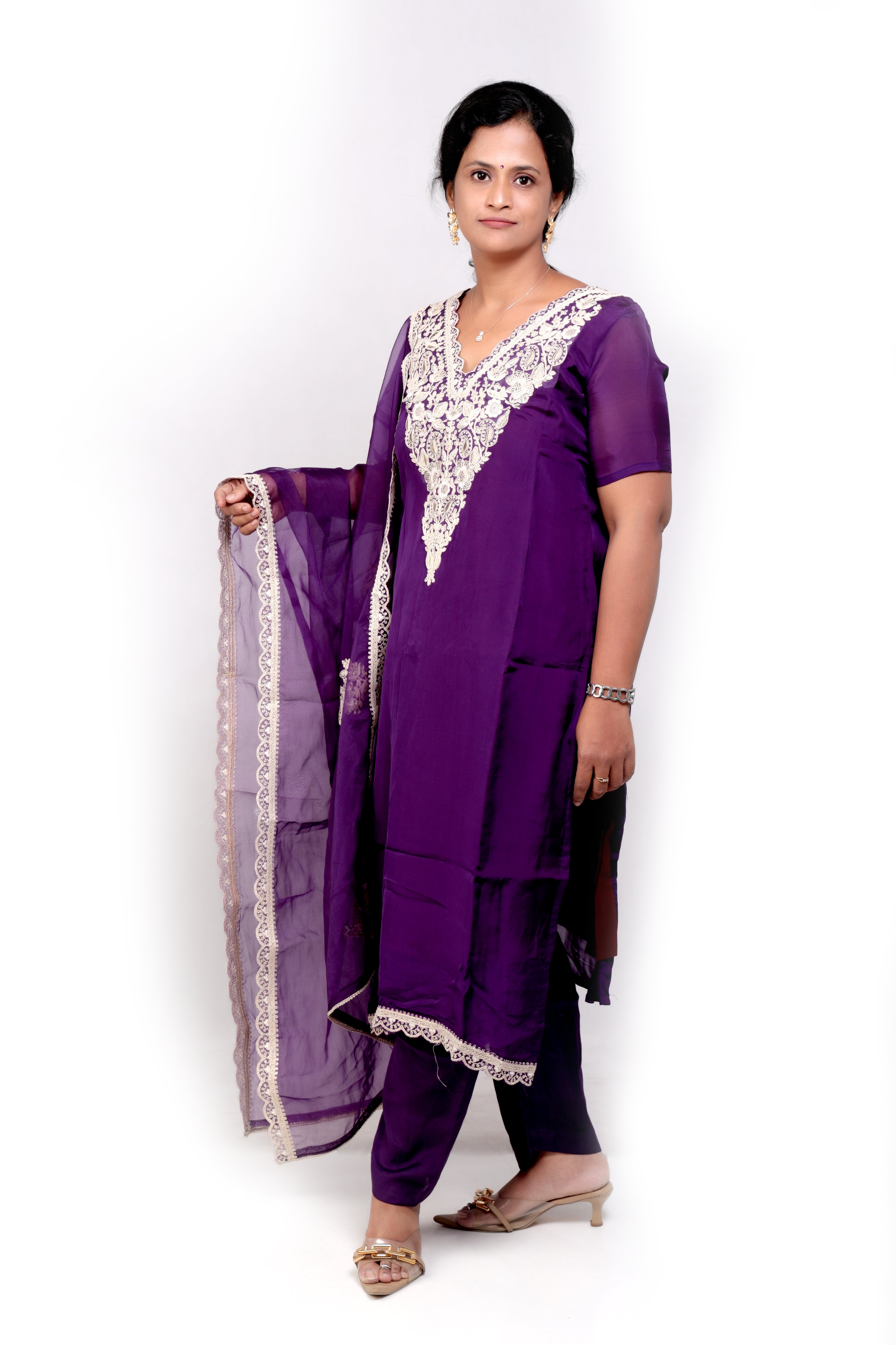 Pure Organza Silk Salwar Set - Violet