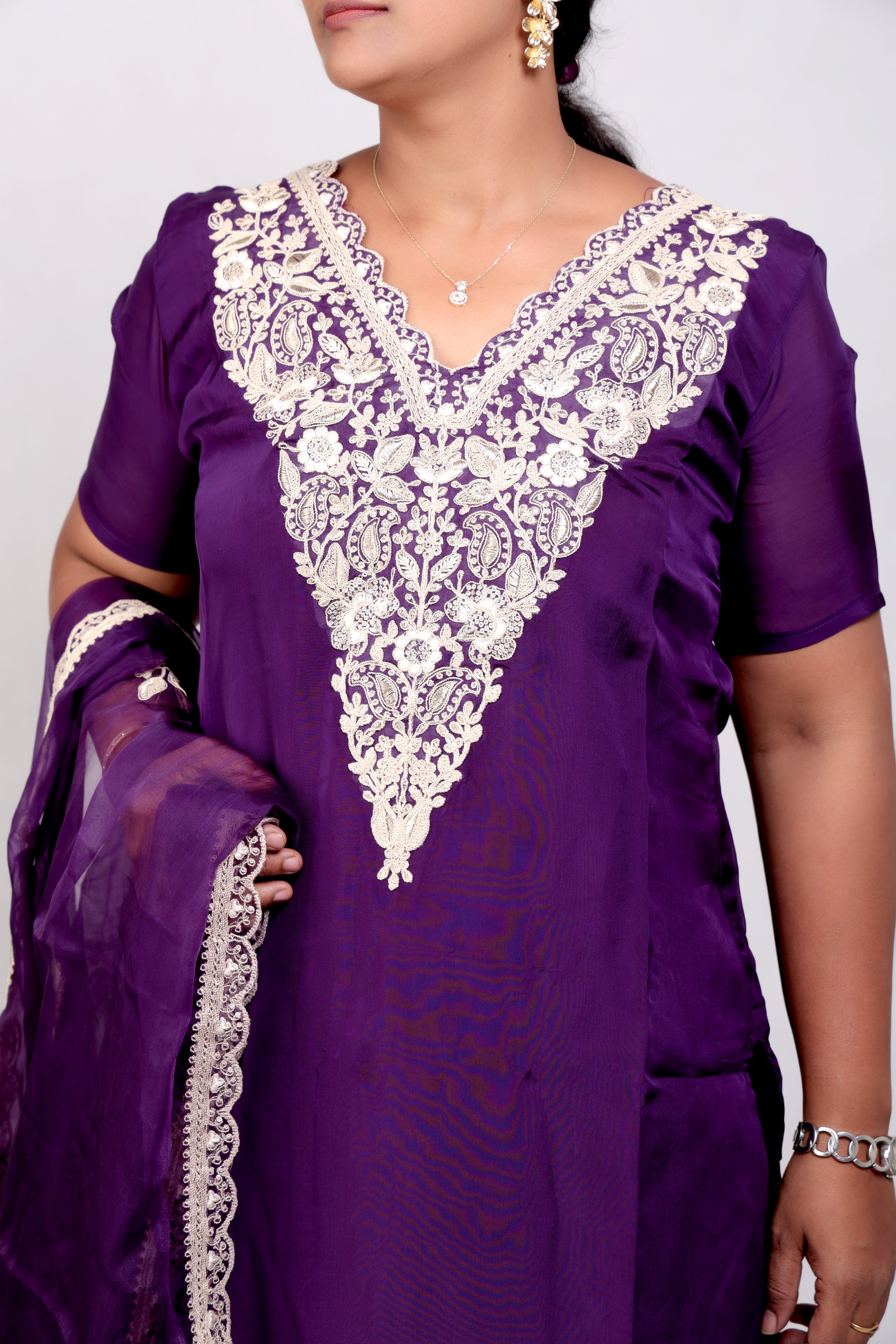 Pure Organza Silk Salwar Set - Violet