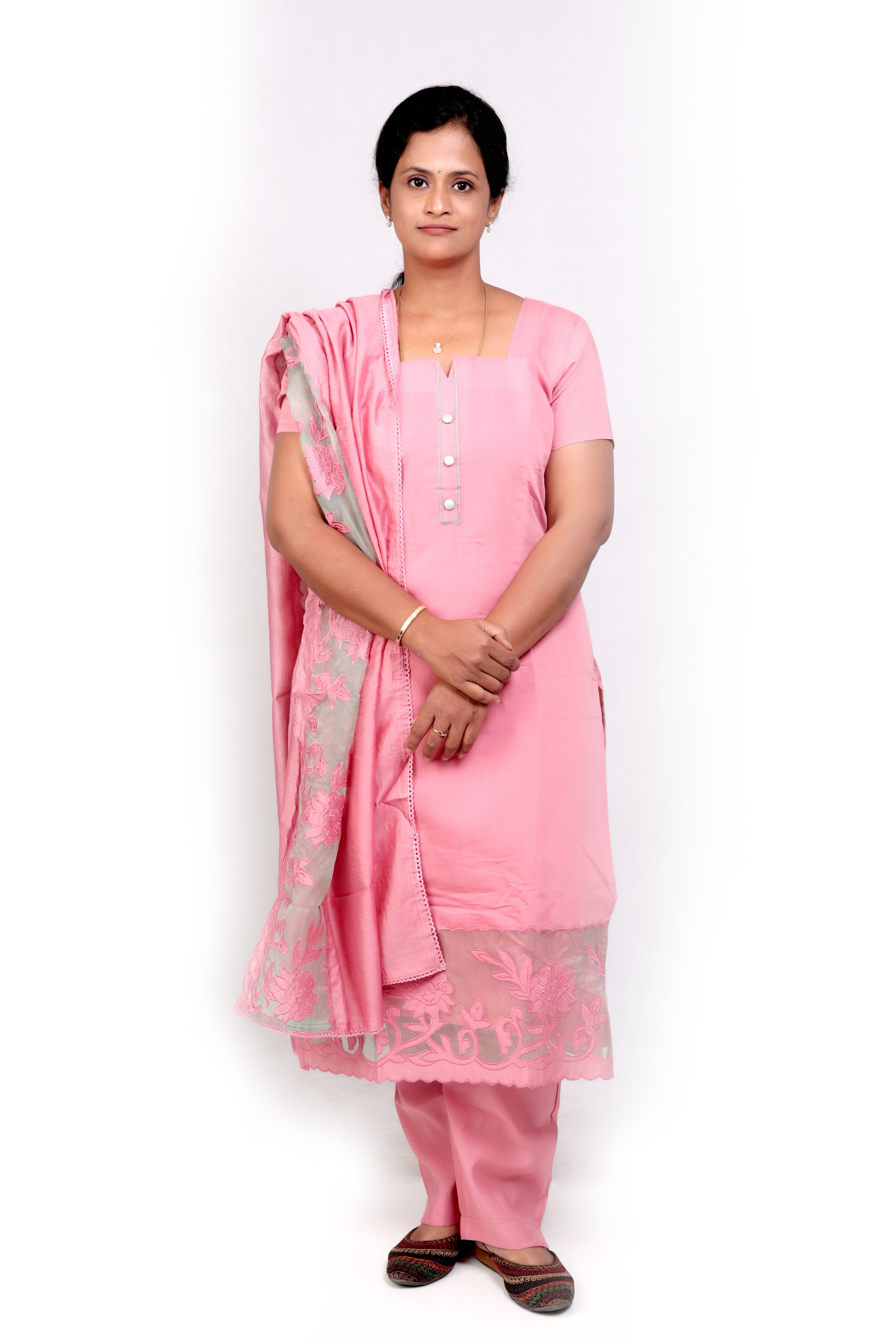 Modal Silk Salwar Set with Patchwork - Pinkish Peach