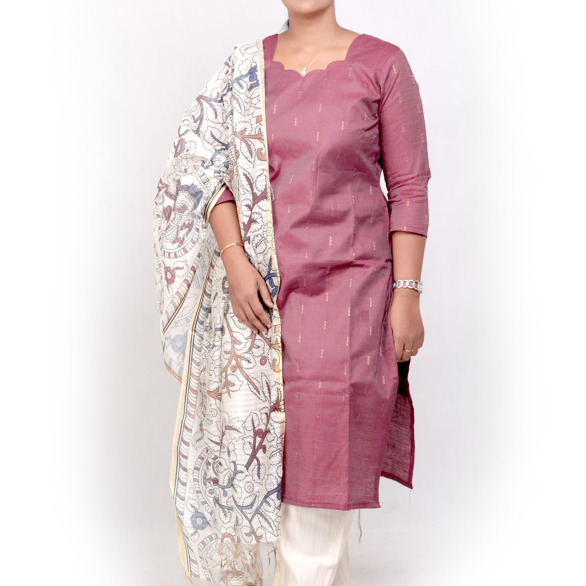 Cotton Silk with Kalamkari Dupatta - Deep Pink