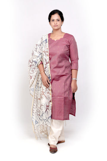 Cotton Silk with Kalamkari Dupatta - Deep Pink