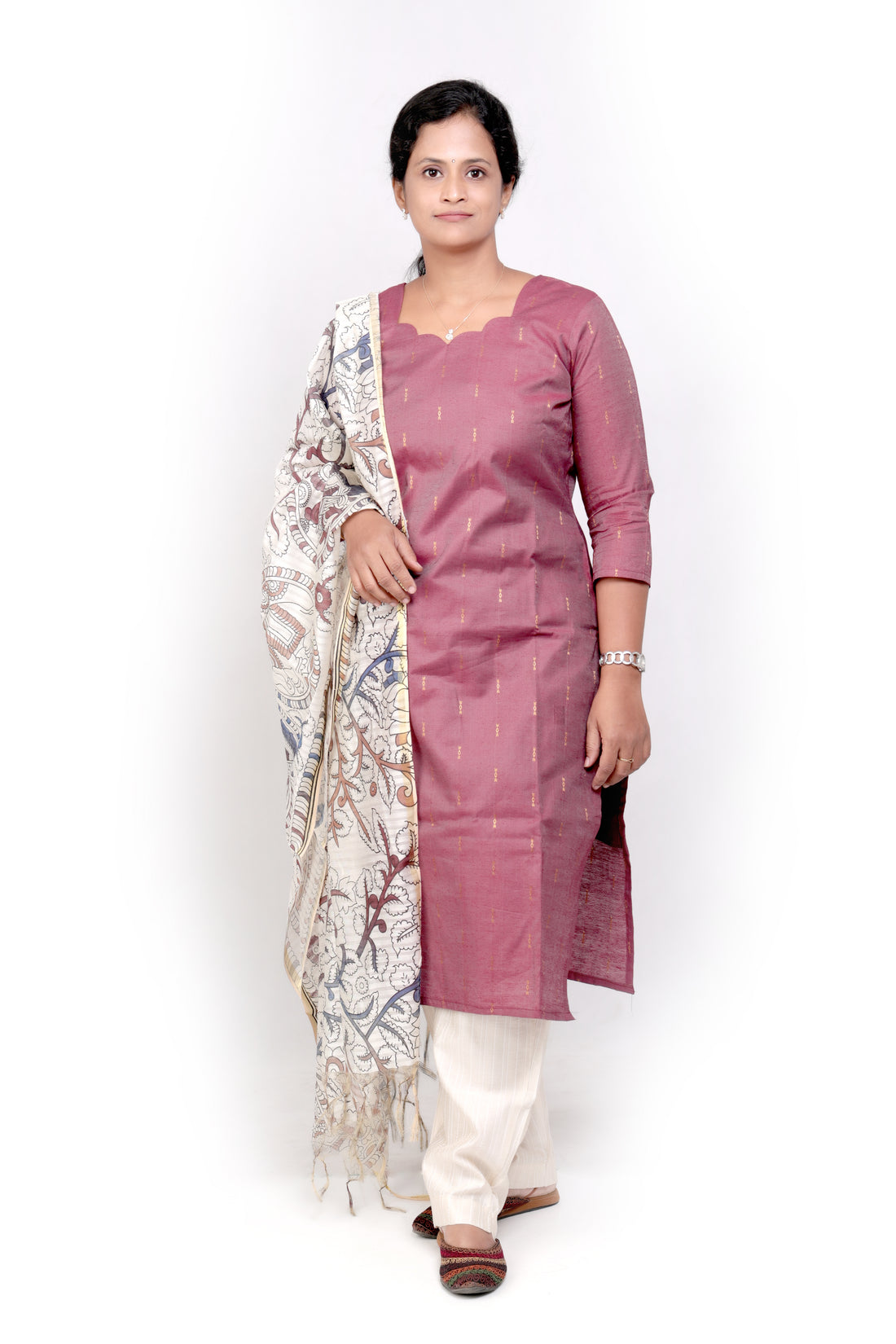 Cotton Silk with Kalamkari Dupatta - Deep Pink