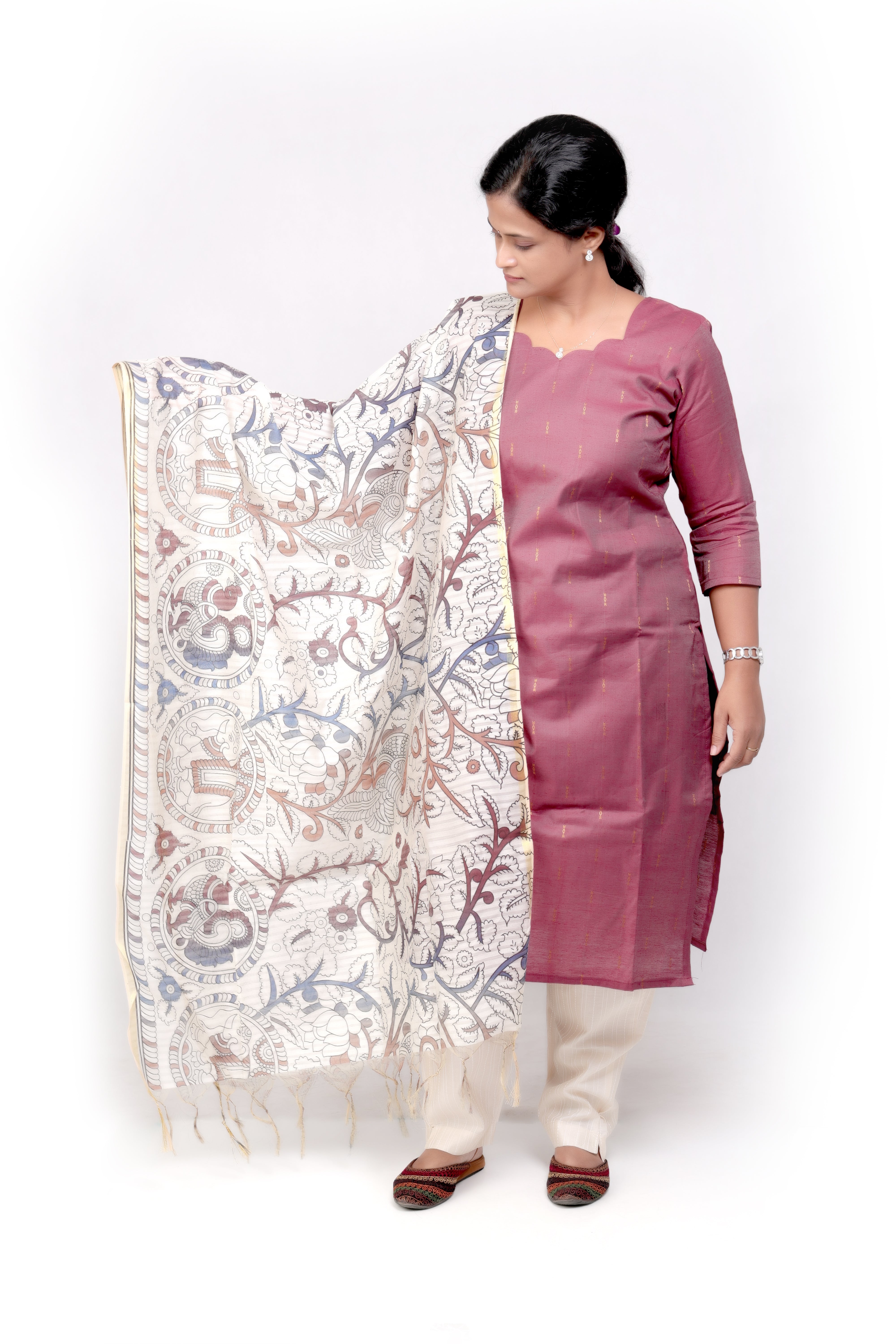 Cotton Silk with Kalamkari Dupatta - Deep Pink