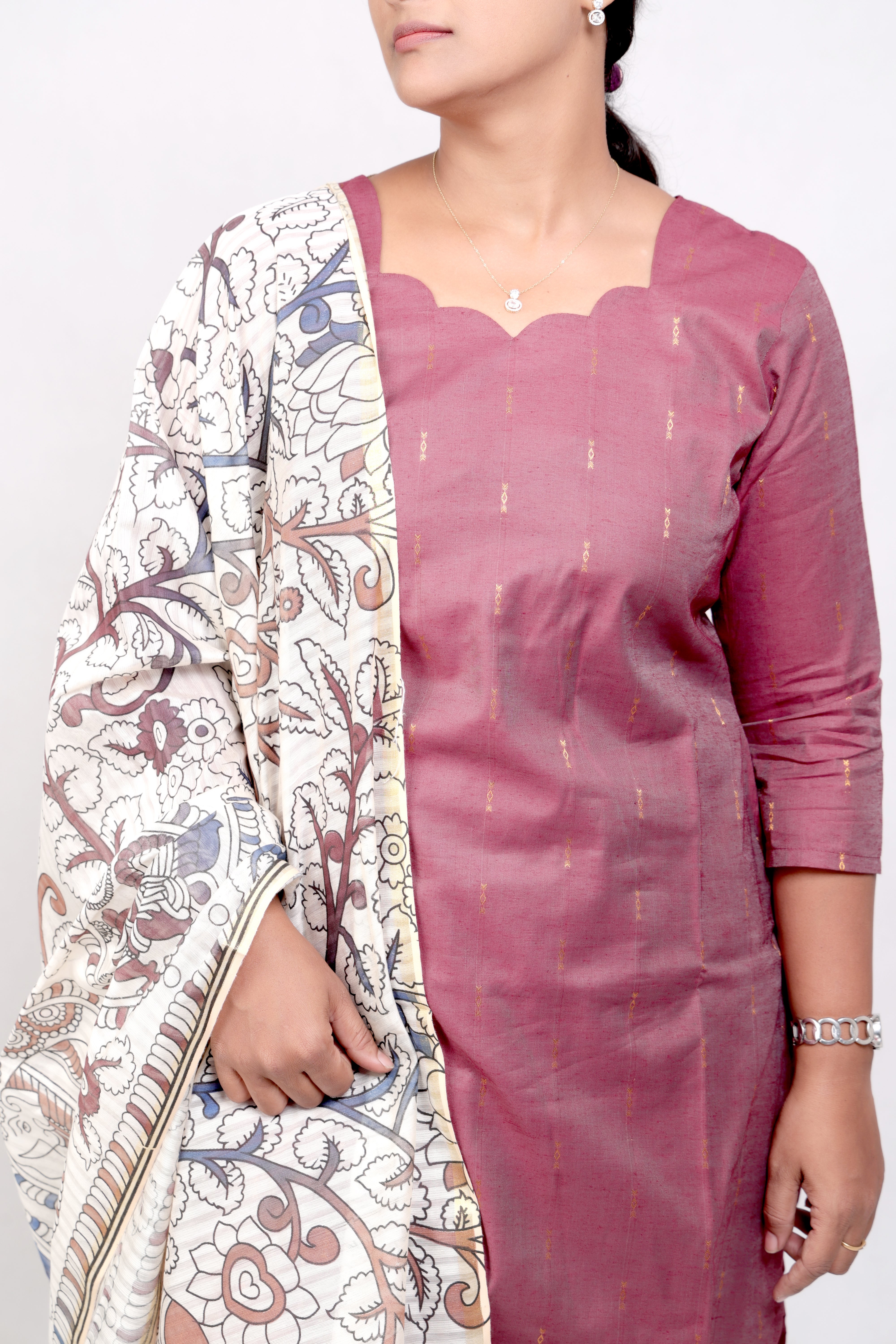 Cotton Silk with Kalamkari Dupatta - Deep Pink