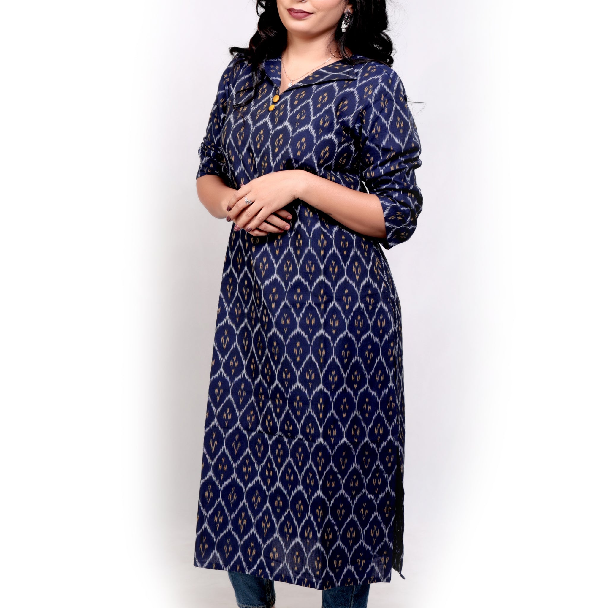 Navy Blue Mercerized Ikat kurta