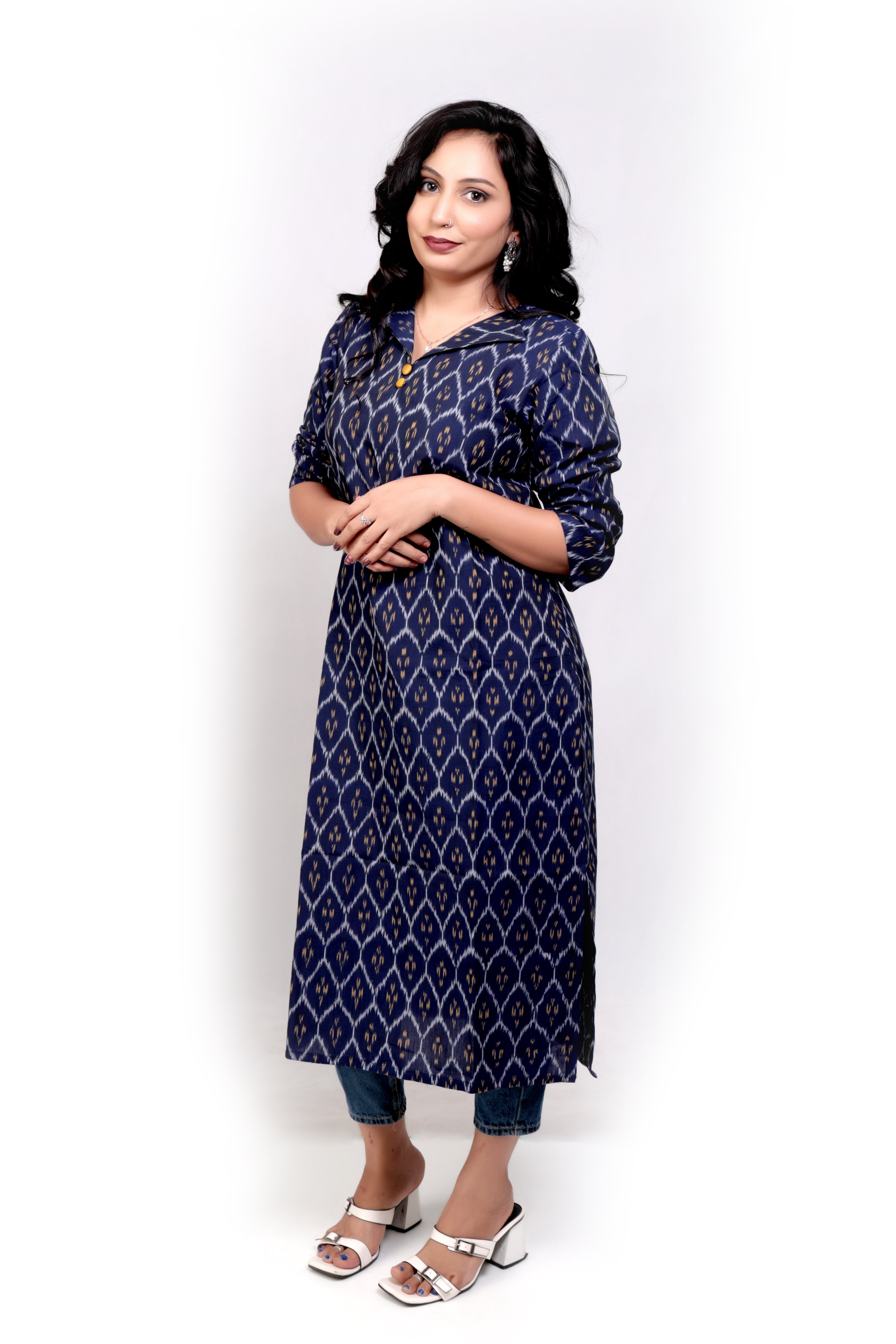 Navy Blue Mercerized Ikat kurta