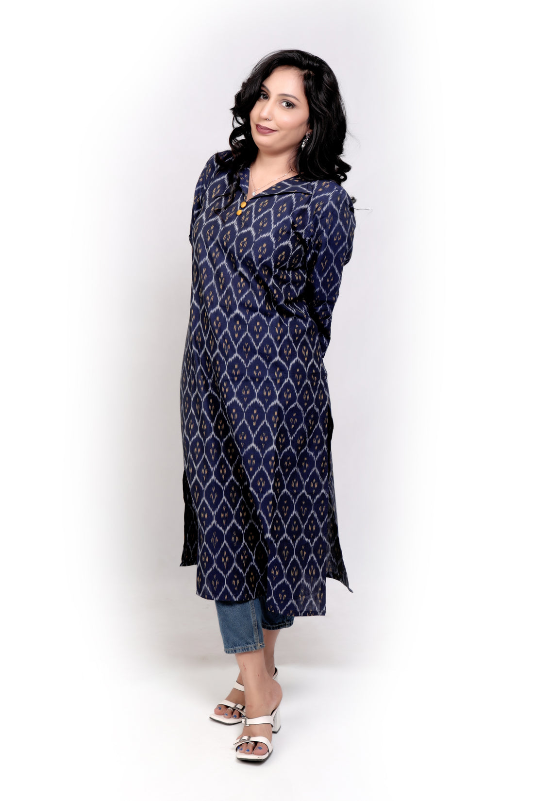 Navy Blue Mercerized Ikat kurta