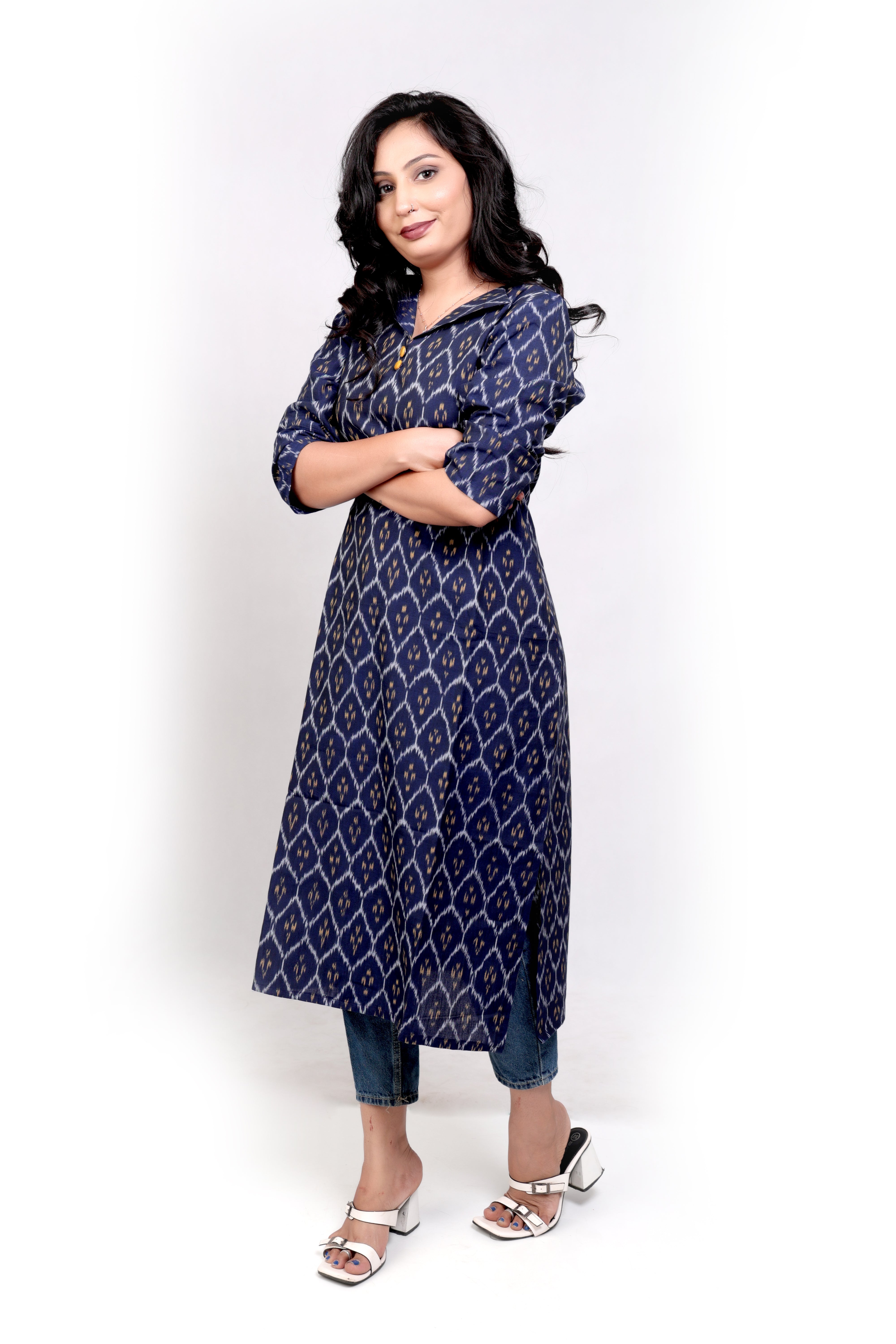 Navy Blue Mercerized Ikat kurta